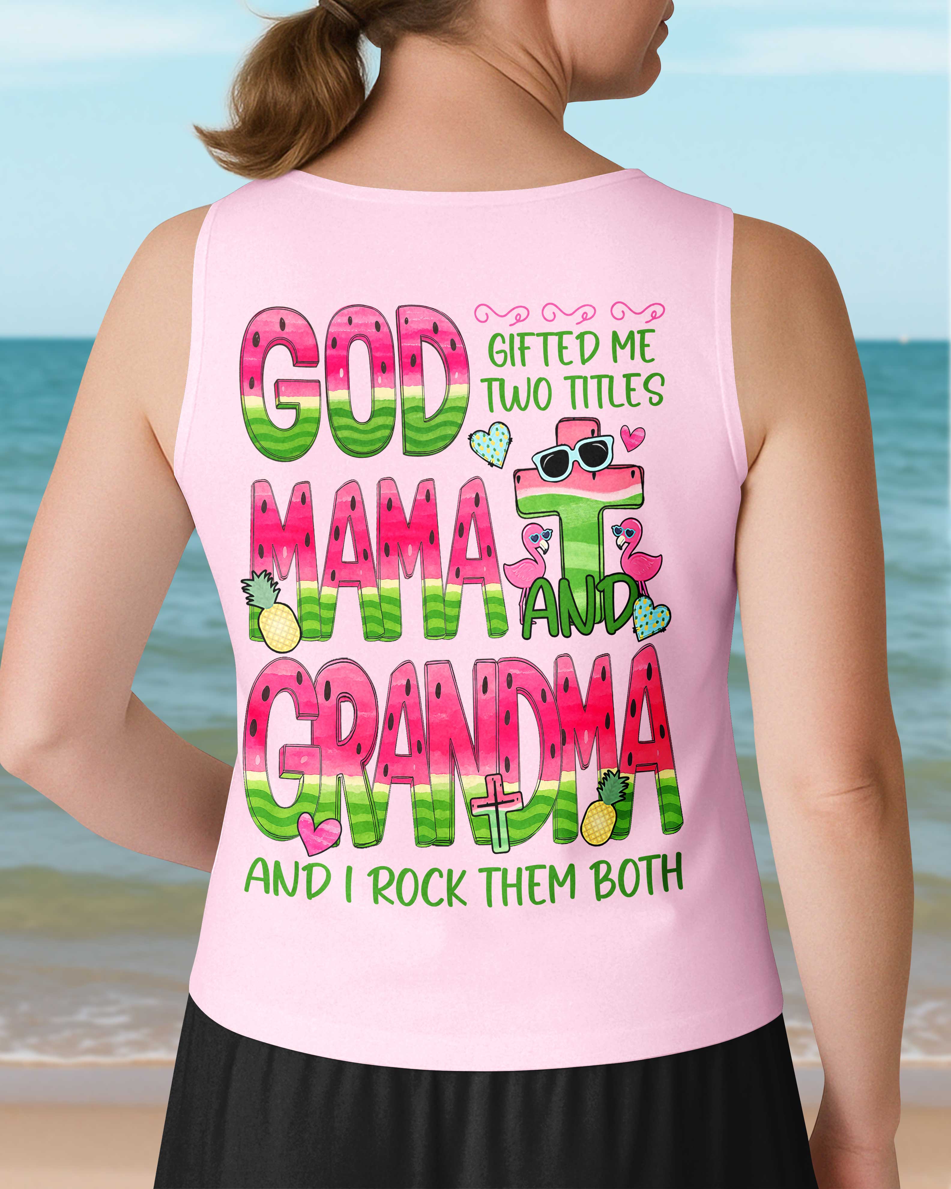 God Gifted Me Two Titles Mama And Grandma V-neck Tank Top