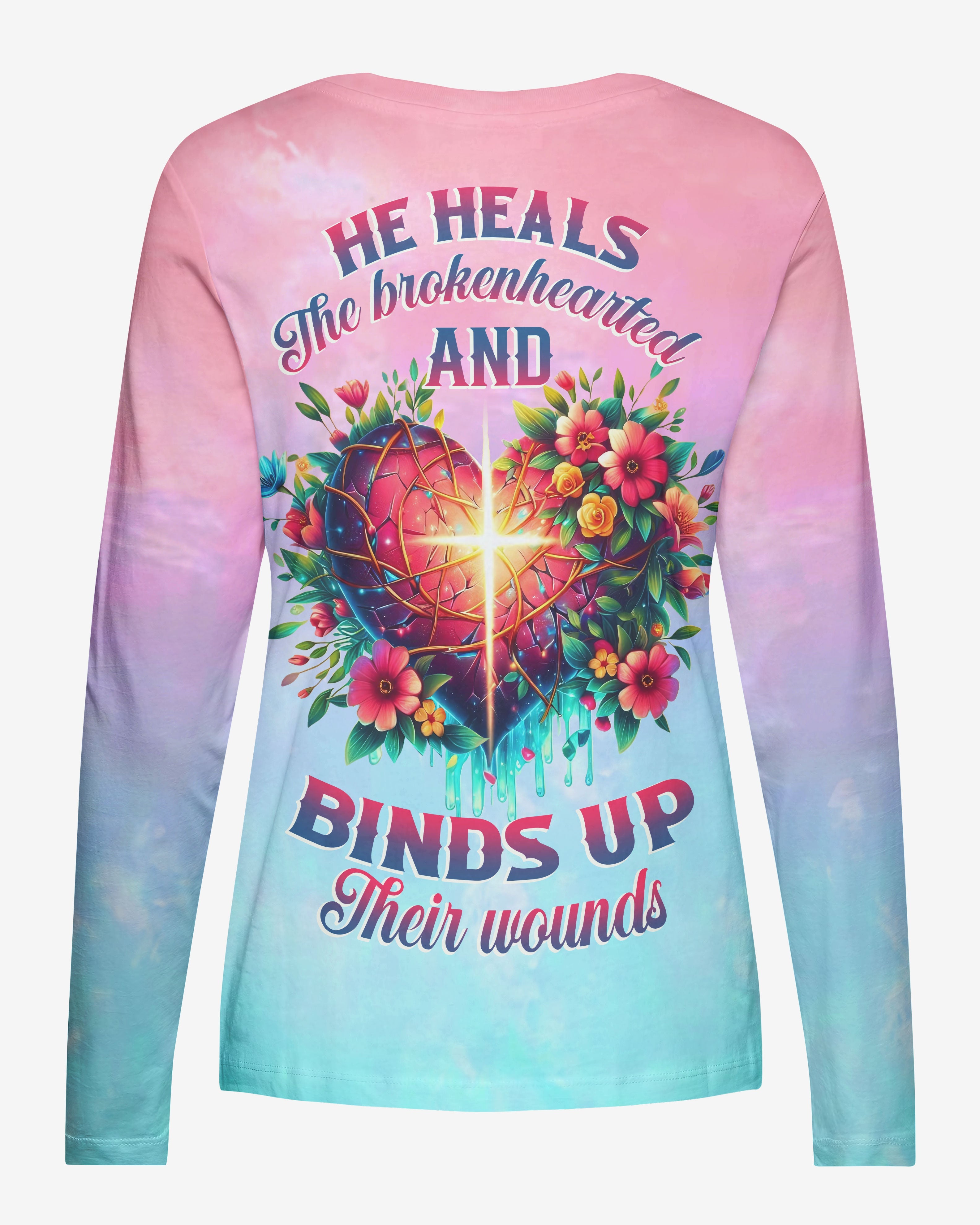 He Heals The Brokenhearted And Binds Up Their Wounds All Over Print V-neck Long Sleeves Shirt