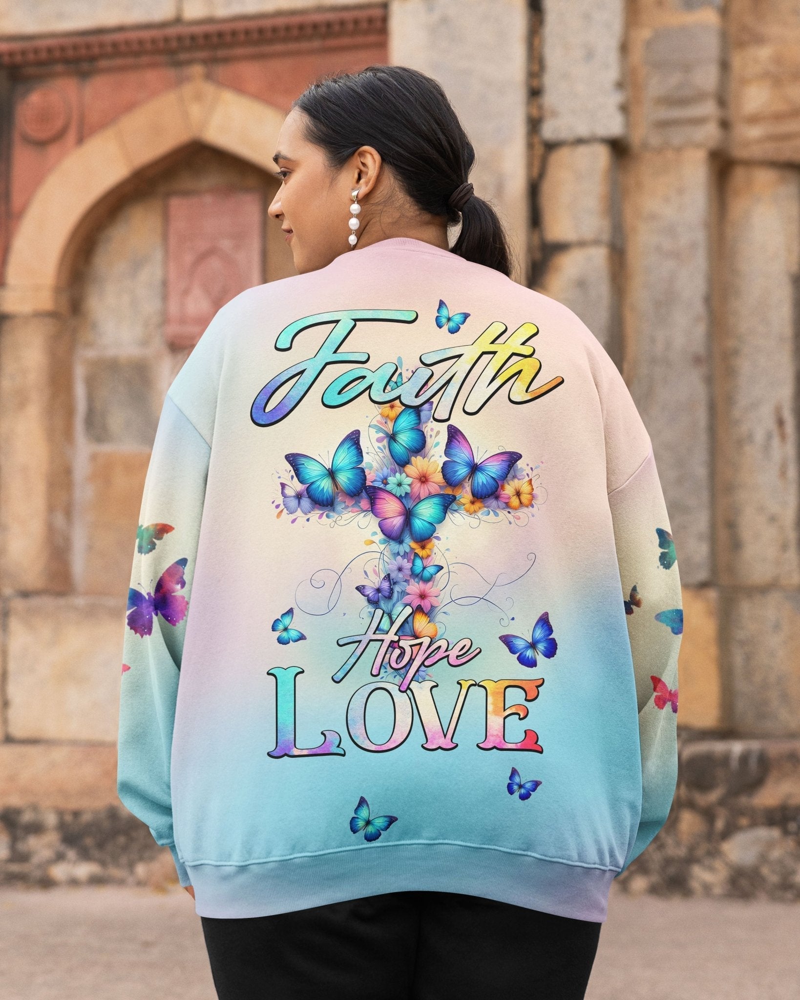 Butterfly Faith Hope Love All Over Print Sweater