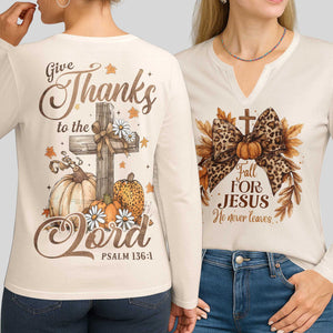 Give Thanks To The Lord V-neck Long Sleeves Shirt
