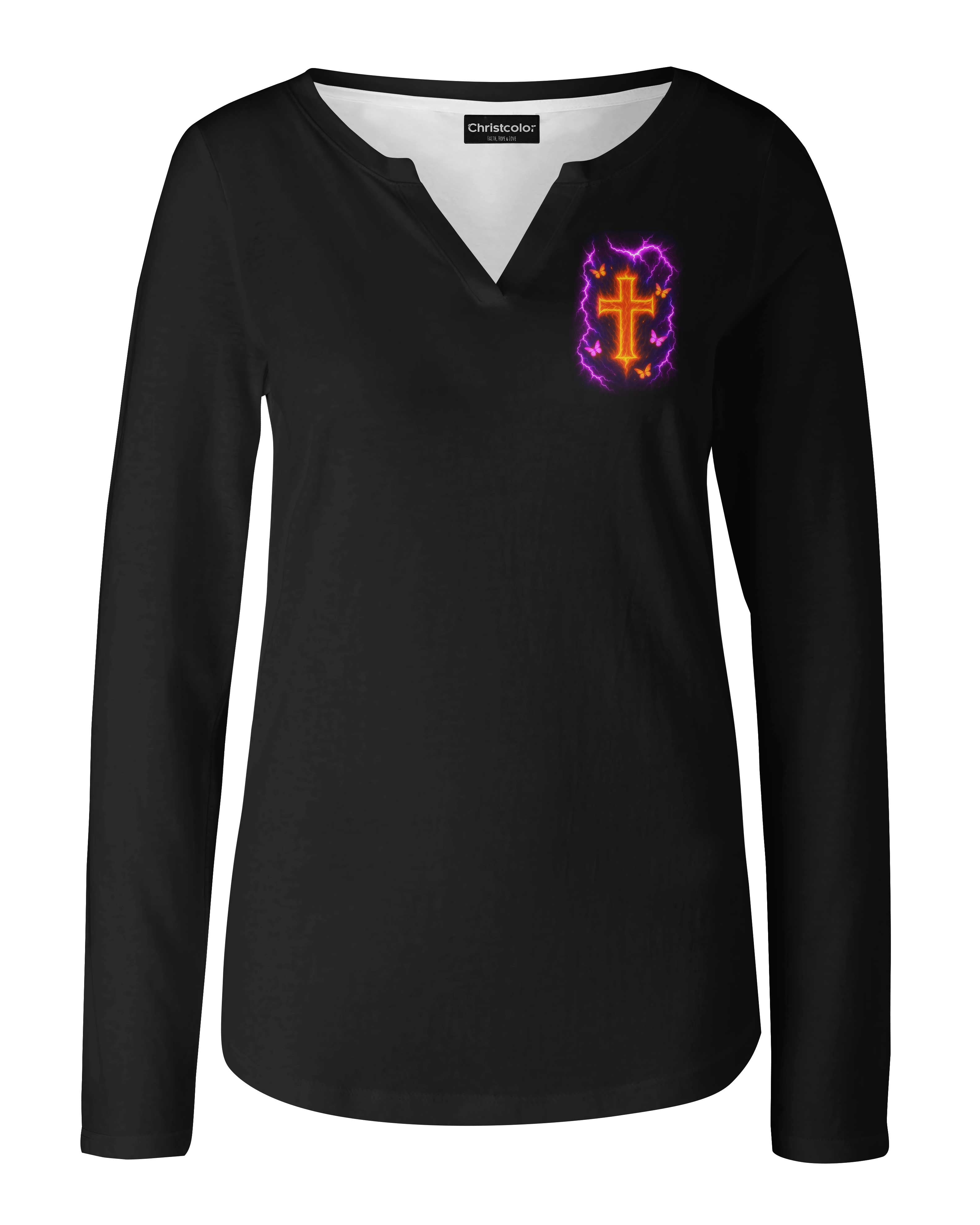 I Am God's Princess With Heart Of A Warrior All Over Print V-neck Long Sleeves Shirt