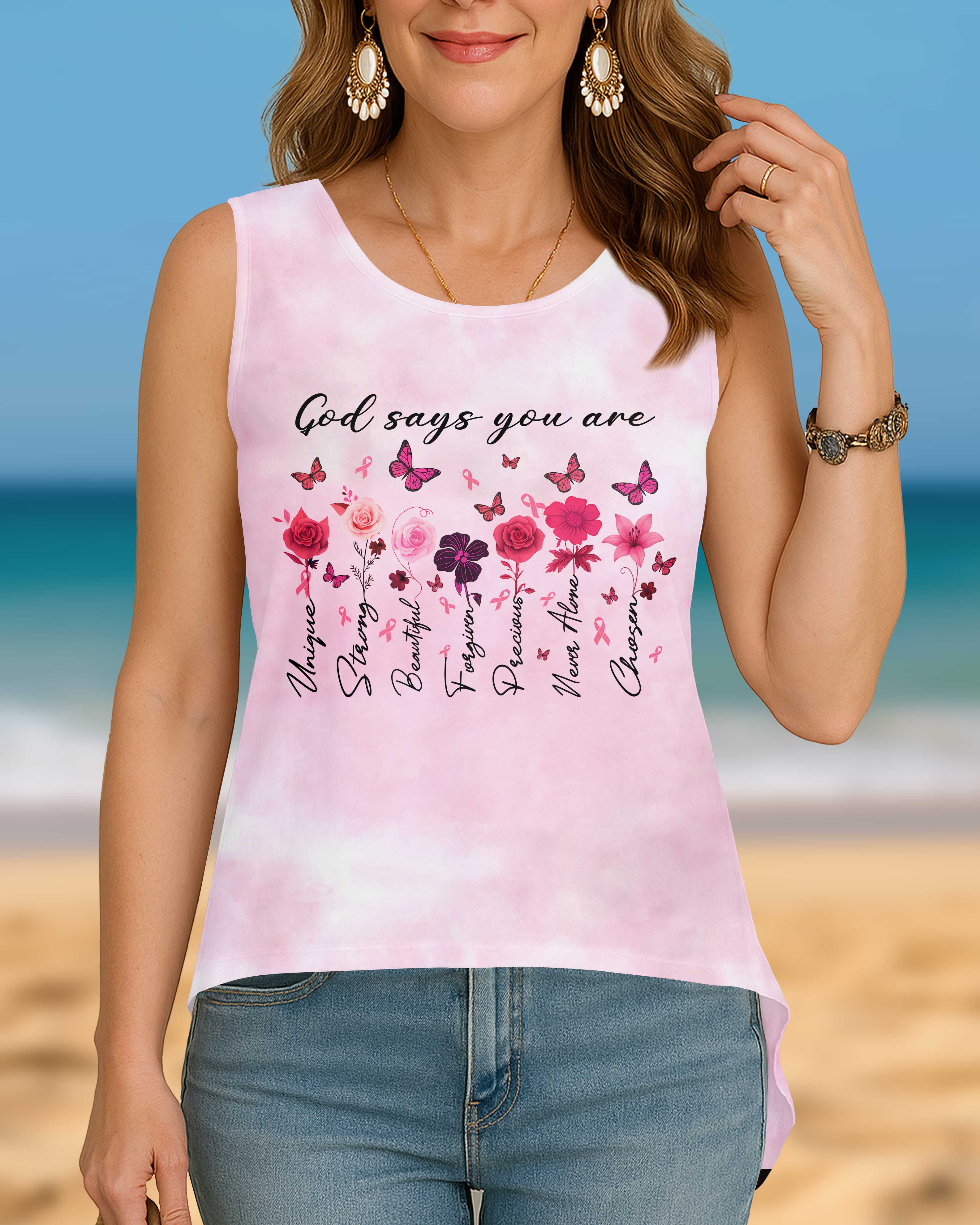 God Says You Are Unique All Over Print Crop Out Wrap Back Tank Top