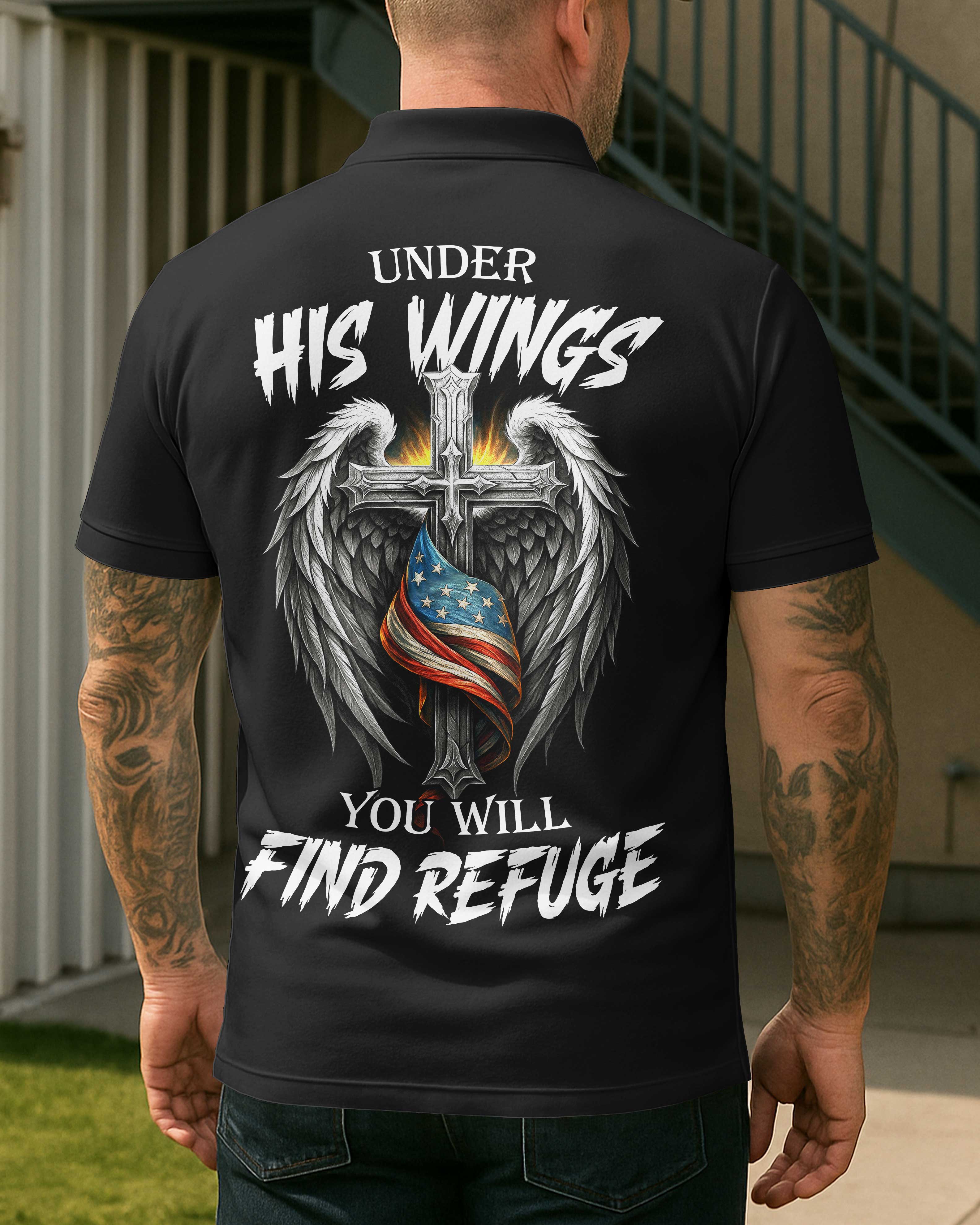 Under His Wings You Will Find Refuge All Over Print Polo