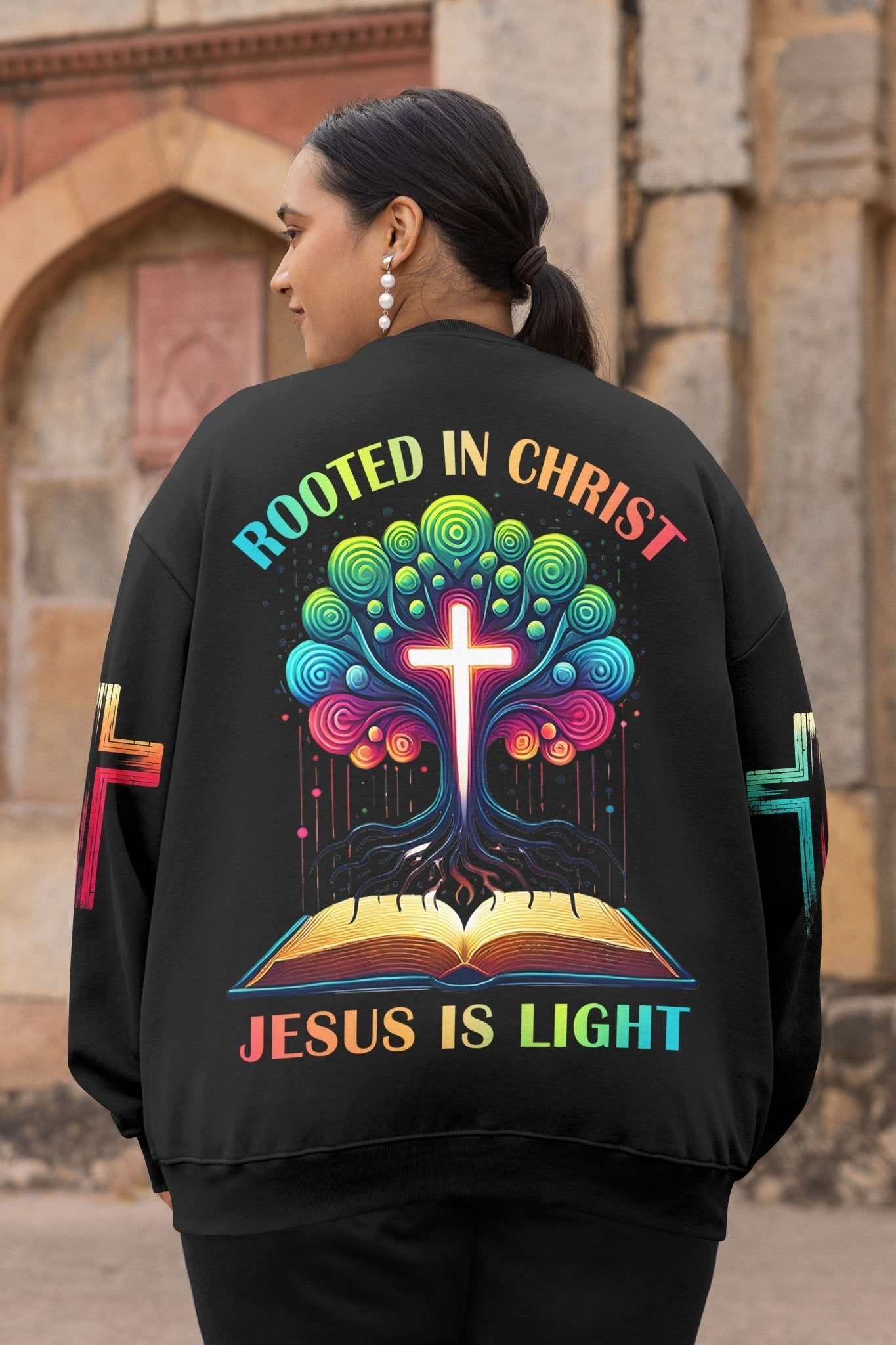 Rooted In Christ Jesus Is Light All Over Print Sweater