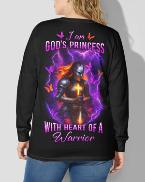 I Am God's Princess With Heart Of A Warrior All Over Print V-neck Long Sleeves Shirt