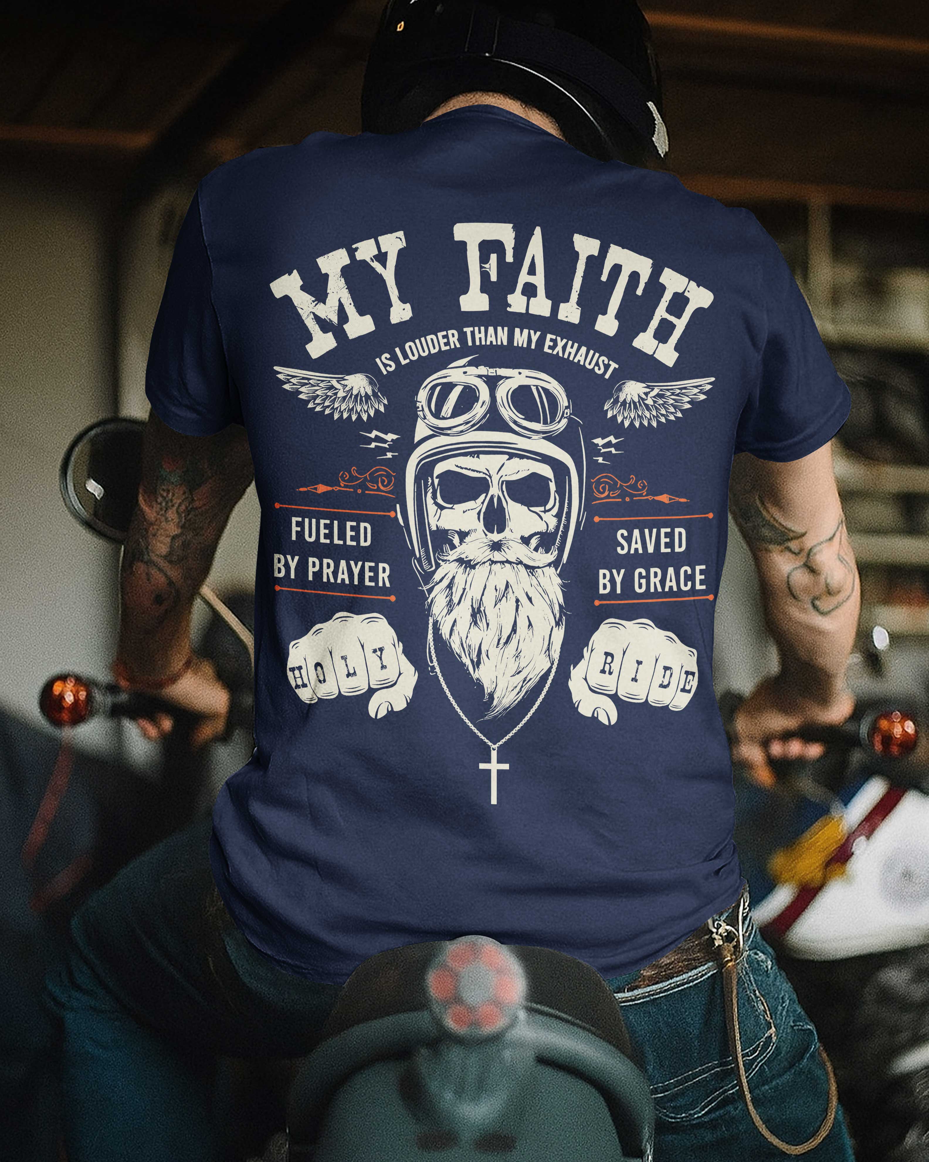 My Faith Is Louder Than My Exhaust All Over Print T-Shirt