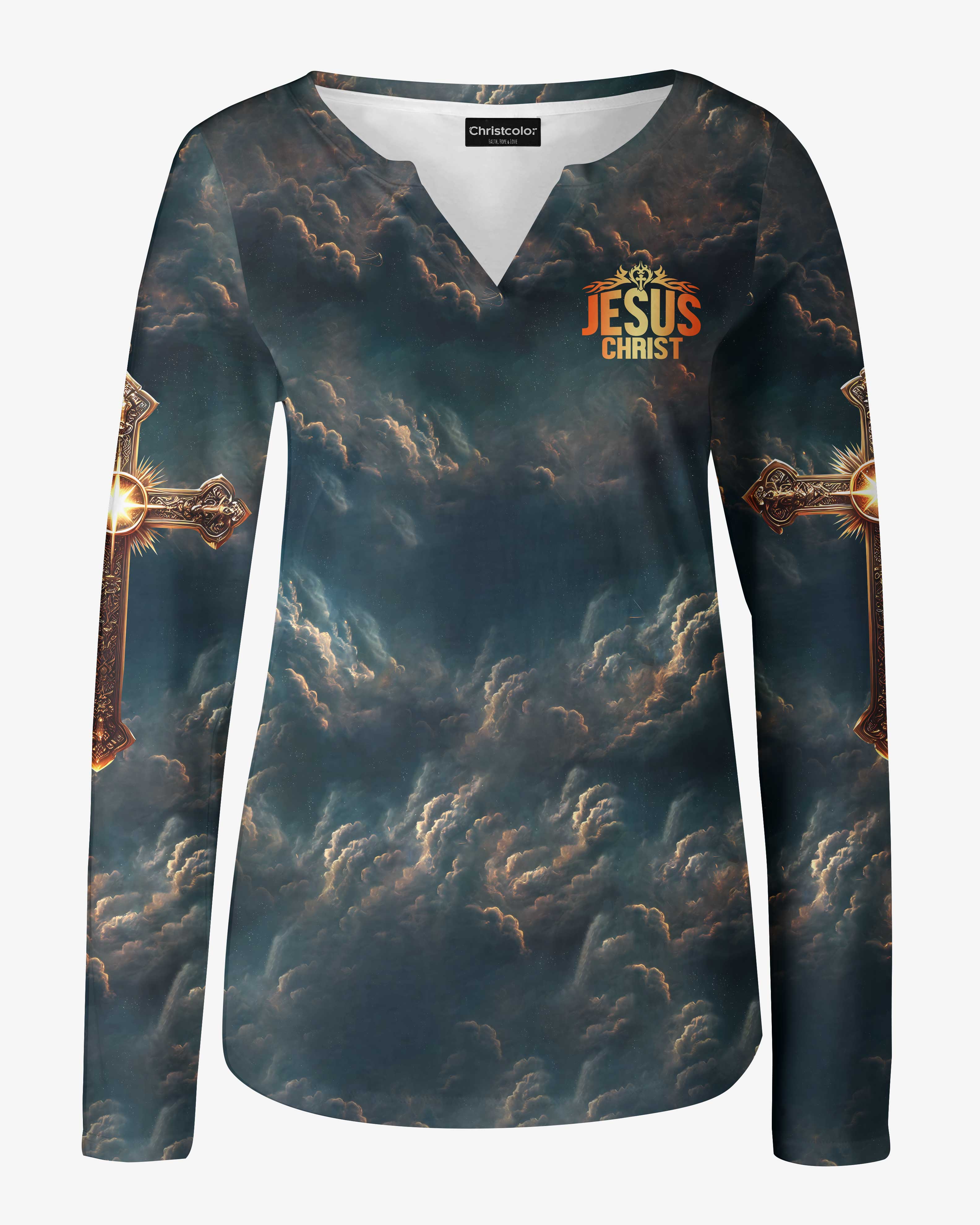 I'm Covered By His Grace All Over Print V-neck Long Sleeves Shirt