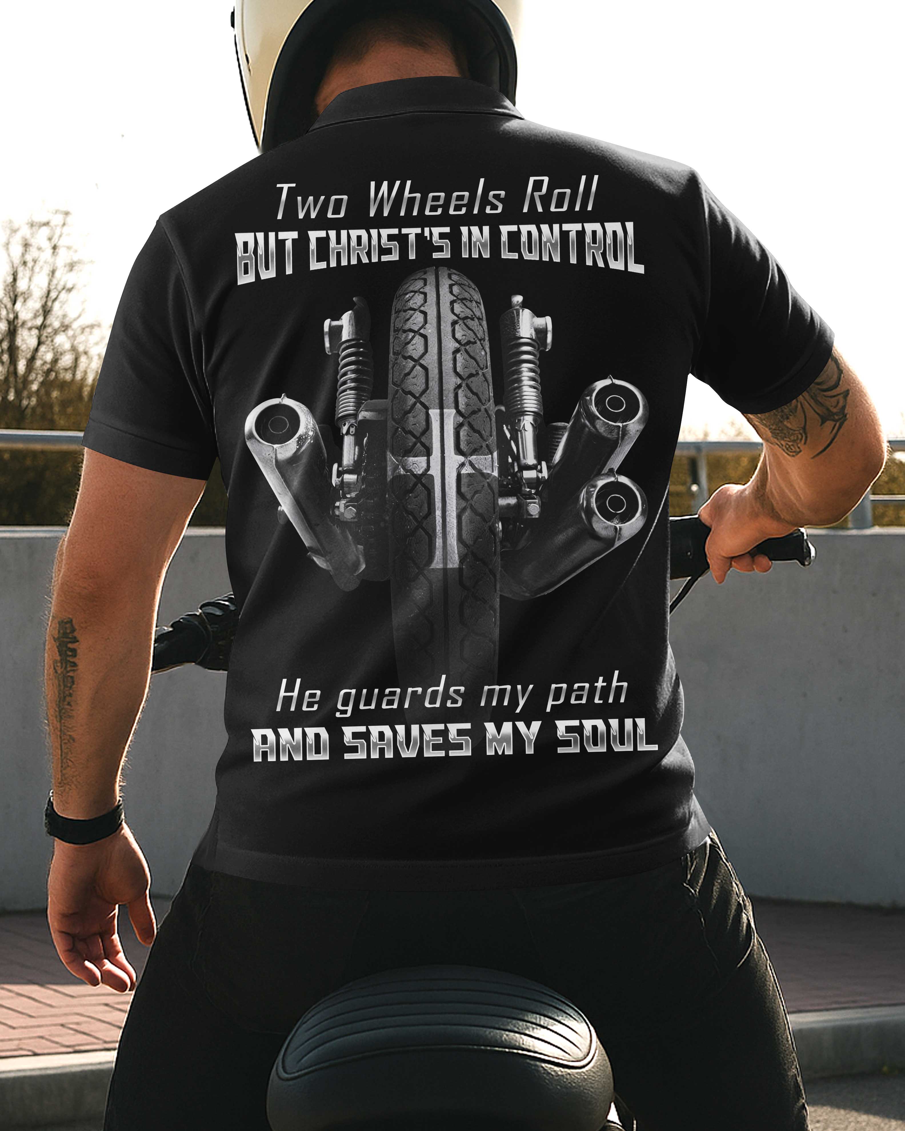 Two Wheels Roll But Christ's In Control All Over Print Polo