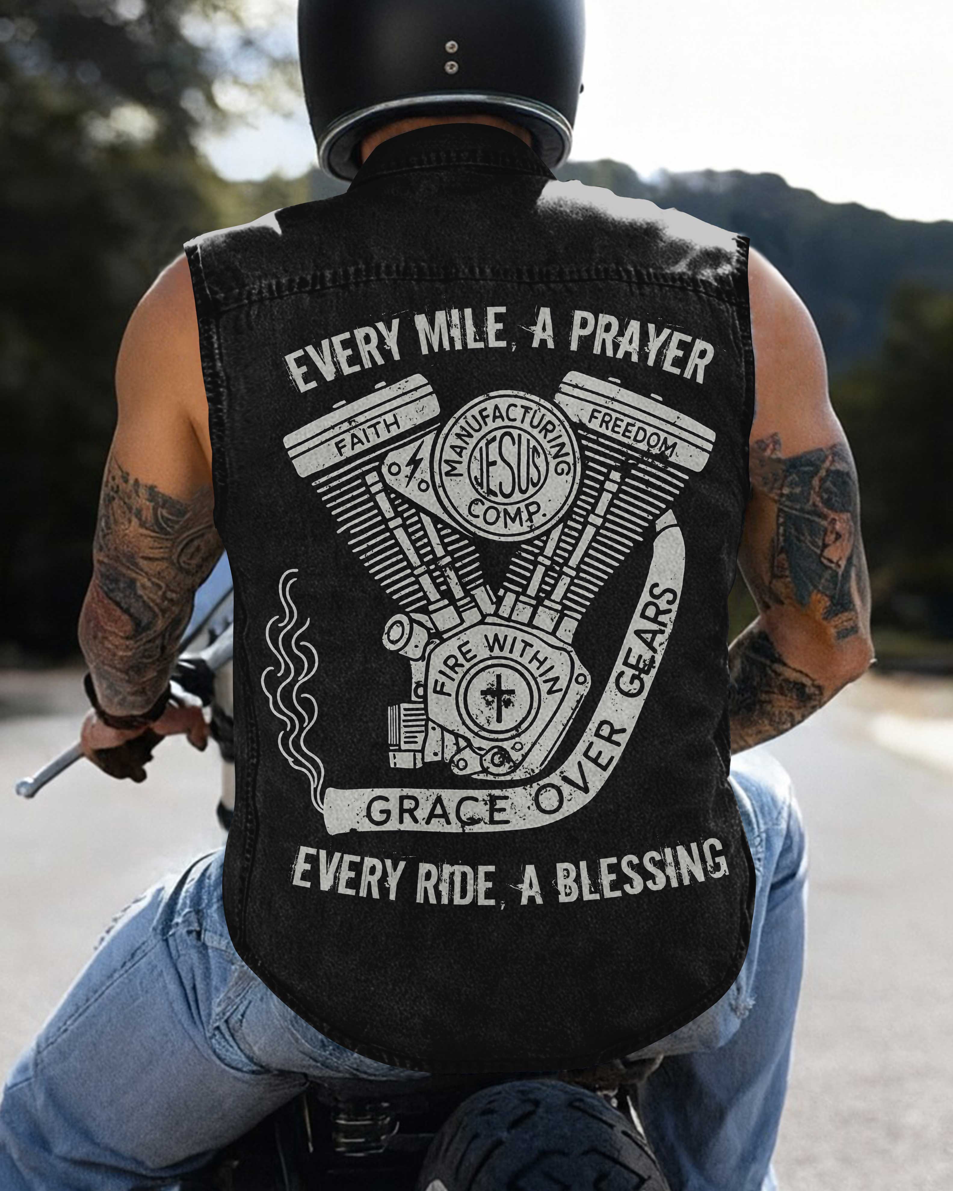 Every Mile A Prayer Sleevesless Denim Shirt