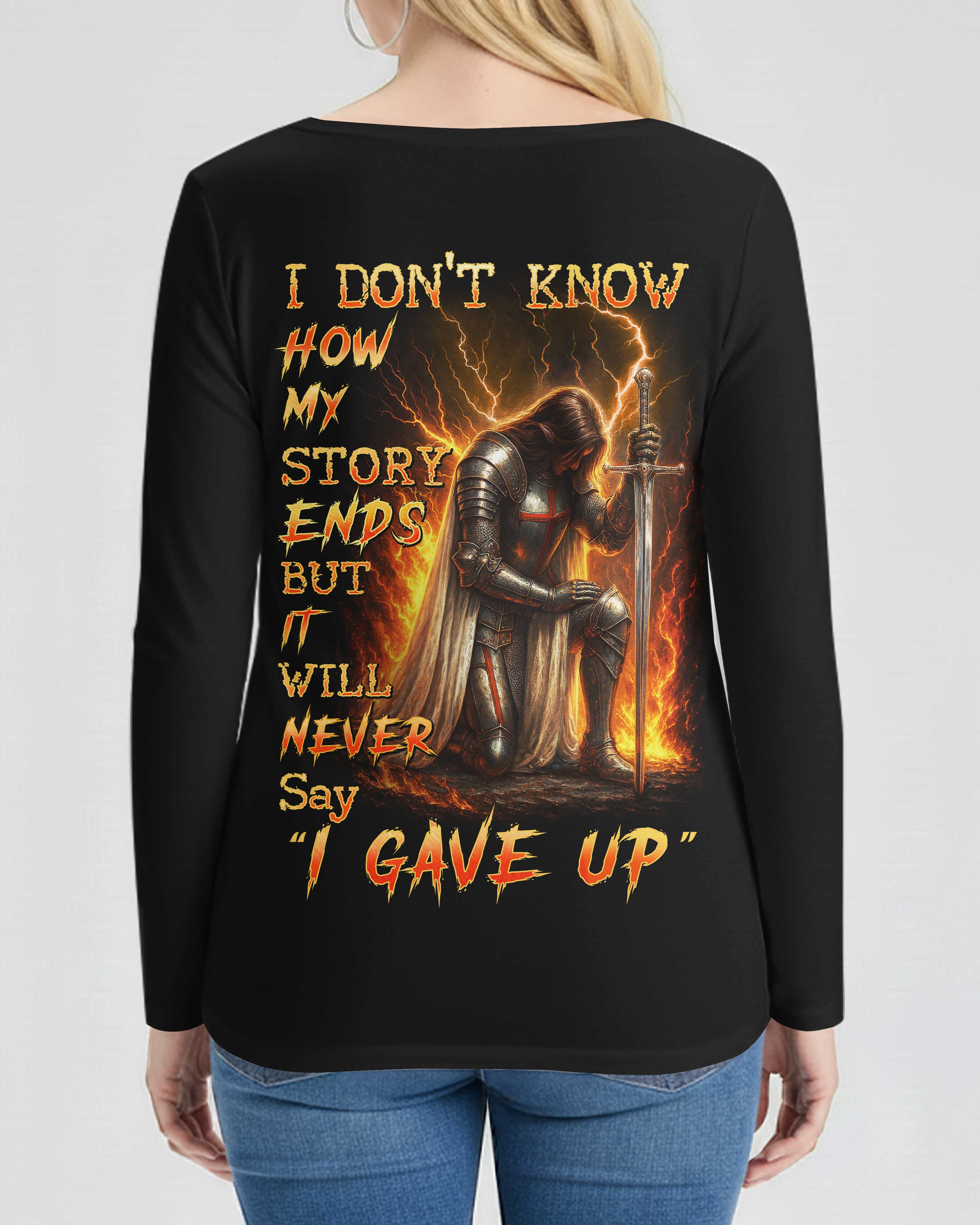 I Don't Know How My Story Ends But It Will Never Say I Gave Up All Over Print V-neck Long Sleeves Shirt