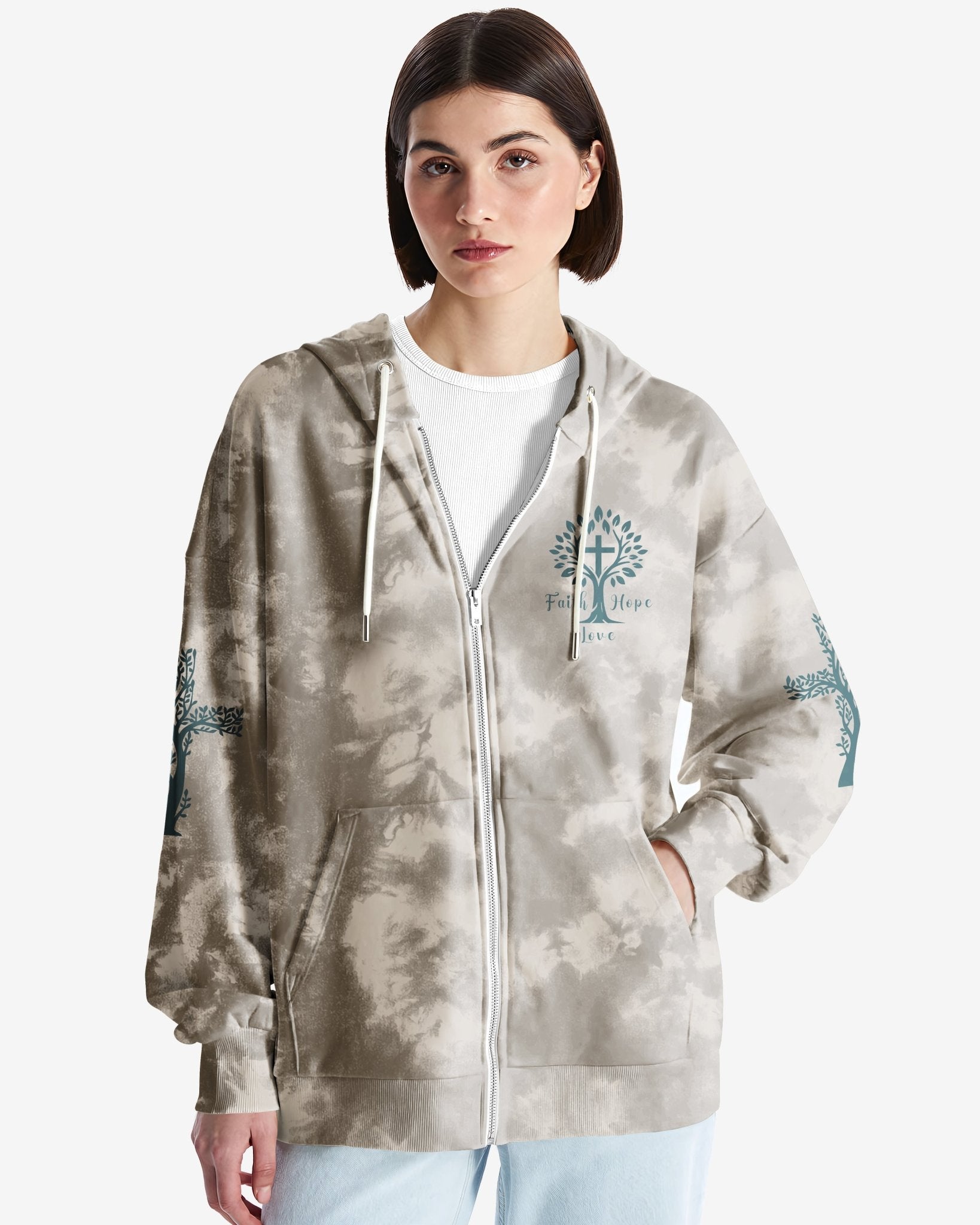 Rooted In Christ All Over Print Zip Hoodie