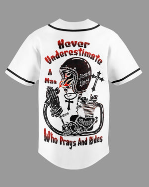 Never Underestimate A Man Who Prays And Rides All Over Print Jersey