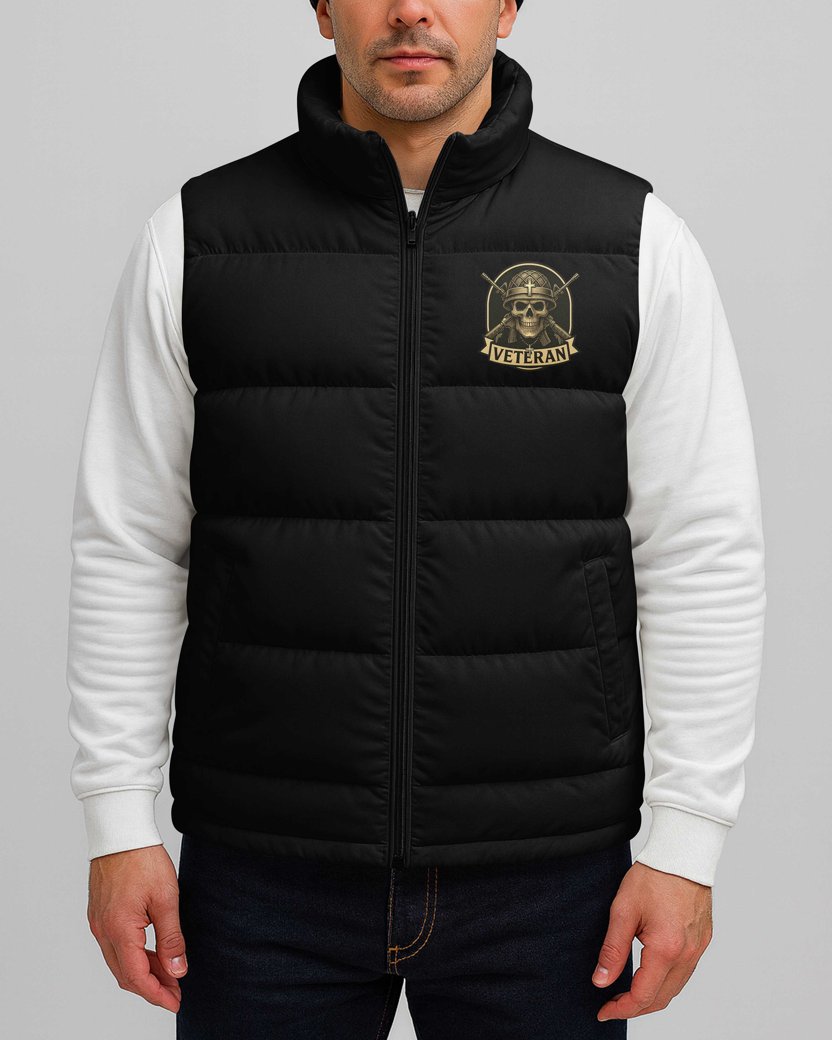 God Took The Most Honorable Americans And Made Them Veterans All Over Print Sleeveless Puffer Jacket