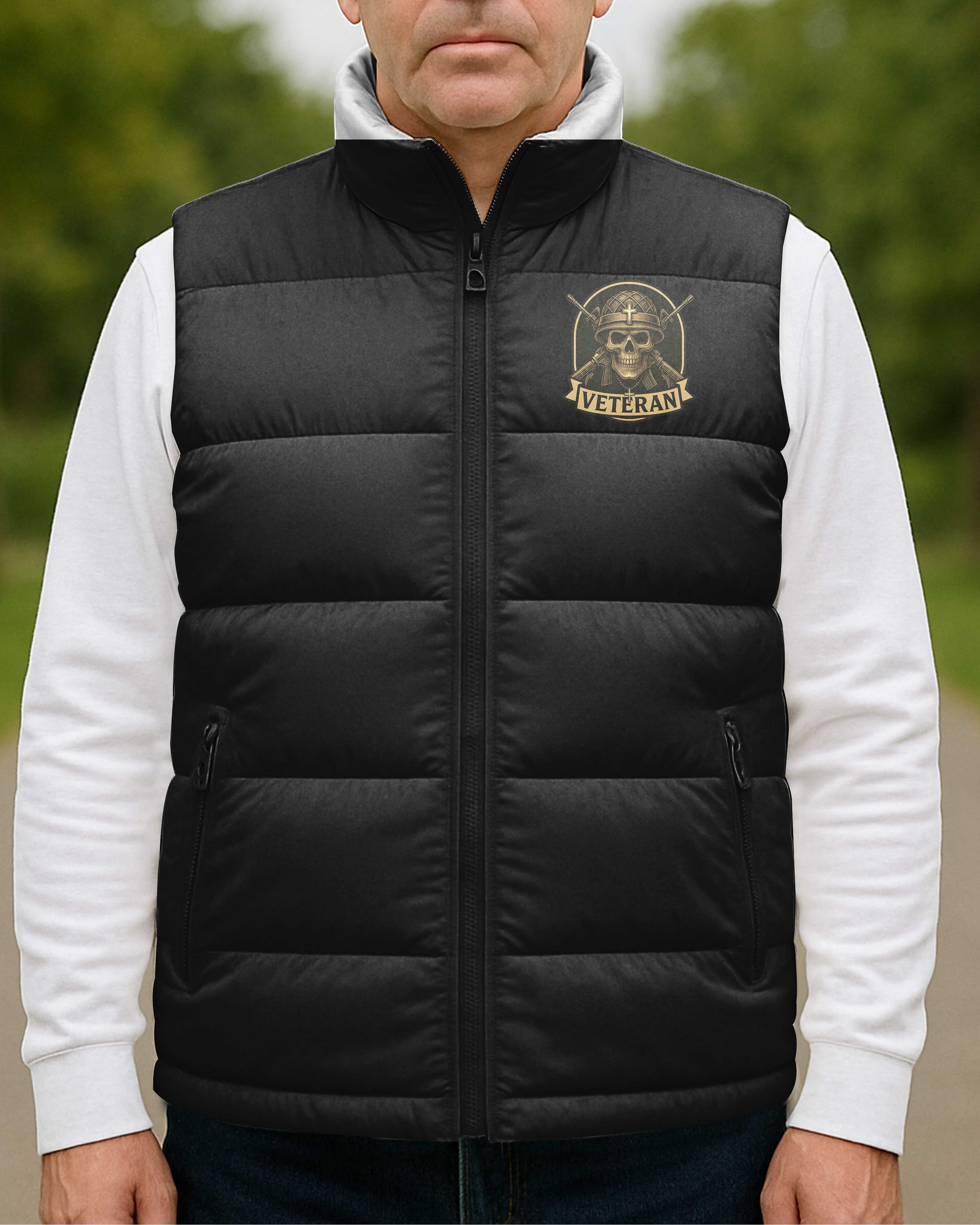 God Took The Most Honorable Americans And Made Them Veterans All Over Print Sleeveless Puffer Jacket