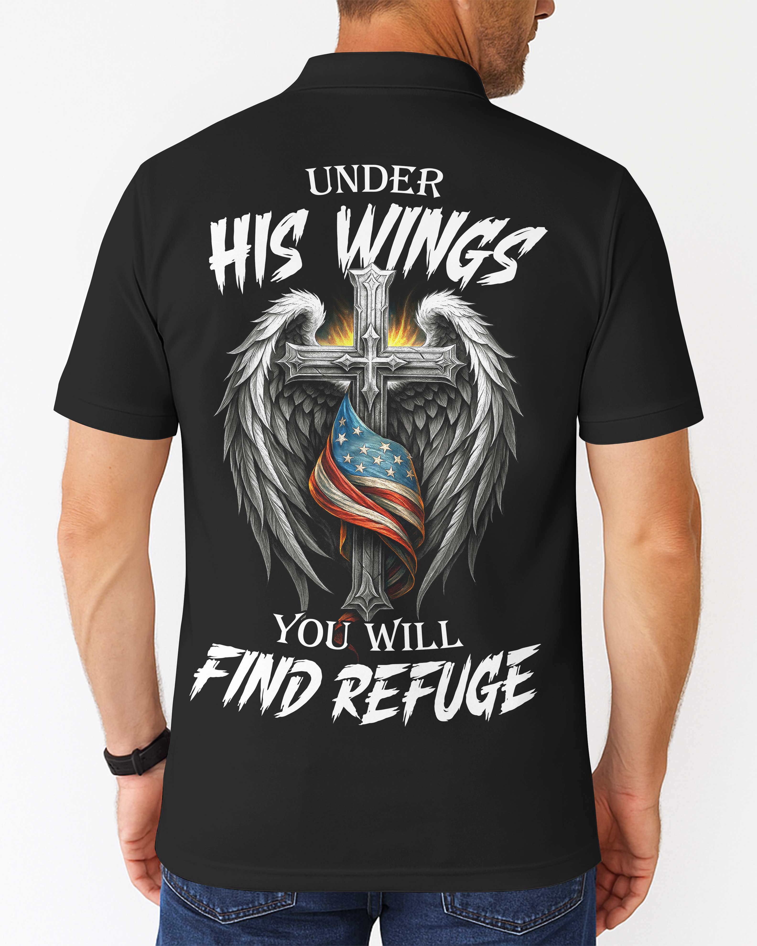 Under His Wings You Will Find Refuge All Over Print Polo