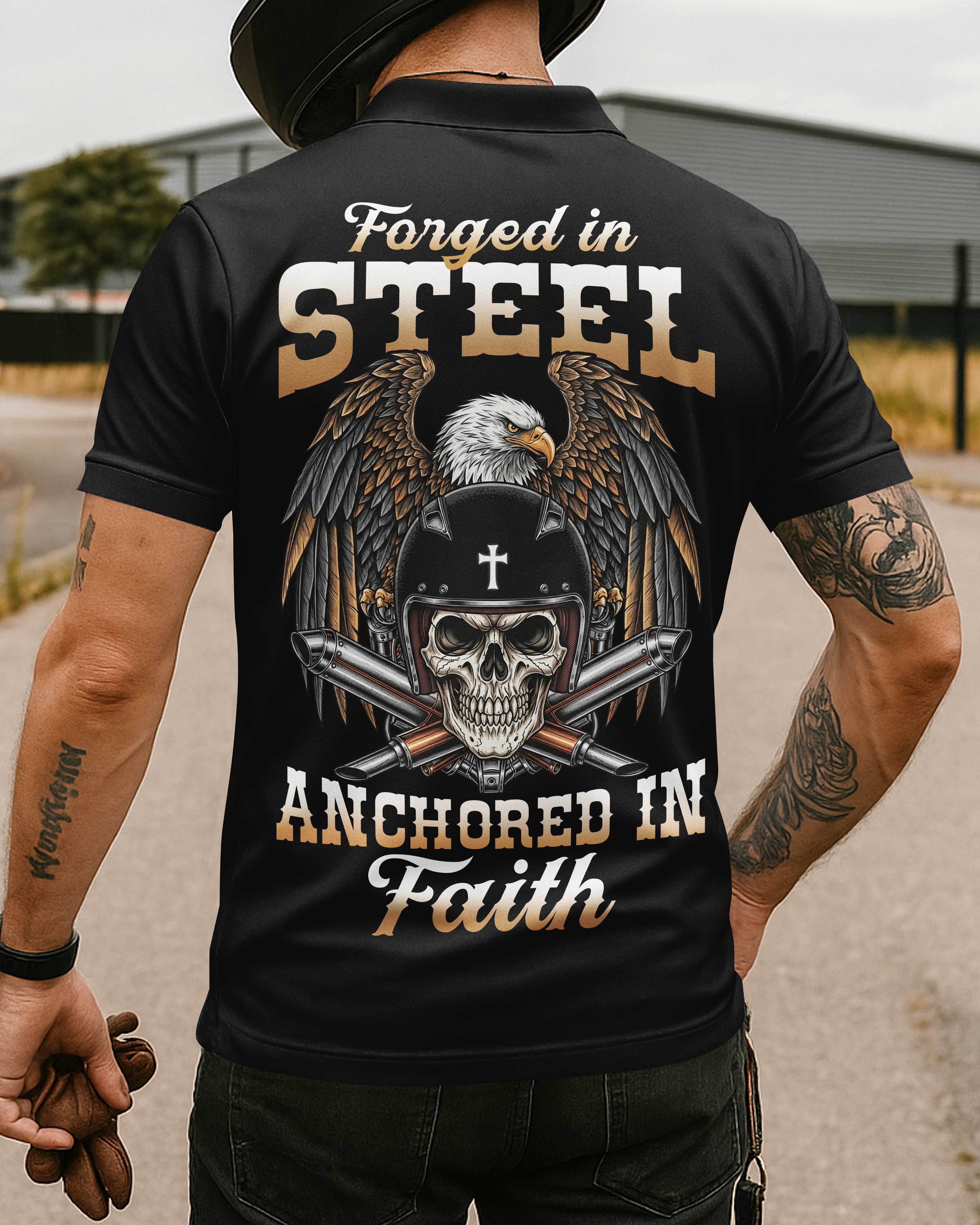 Forged In Steel Anchored In Faith Polo