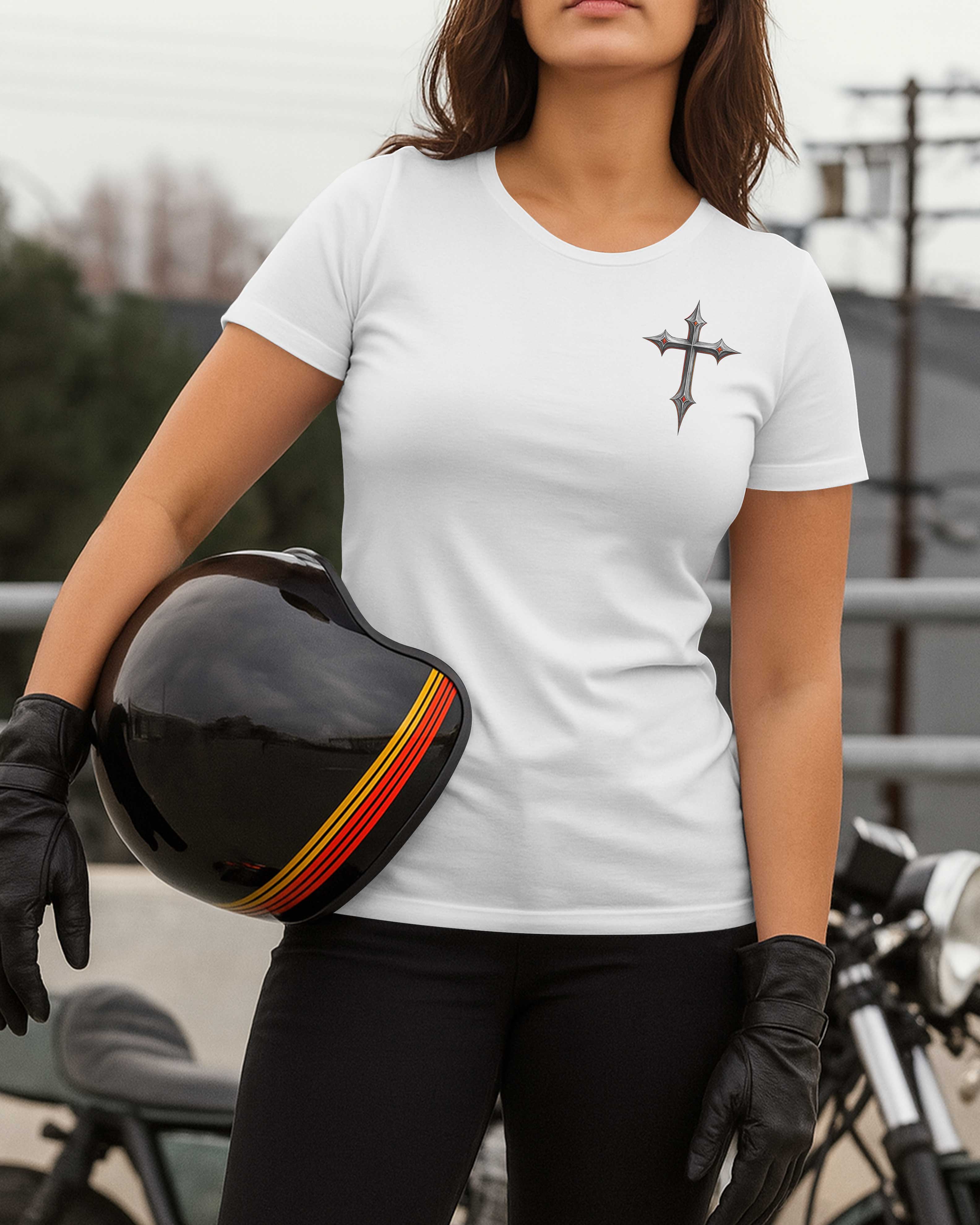 Not Your Angel I'm God's Warrior In Leather And Steel All Over Print T-Shirt