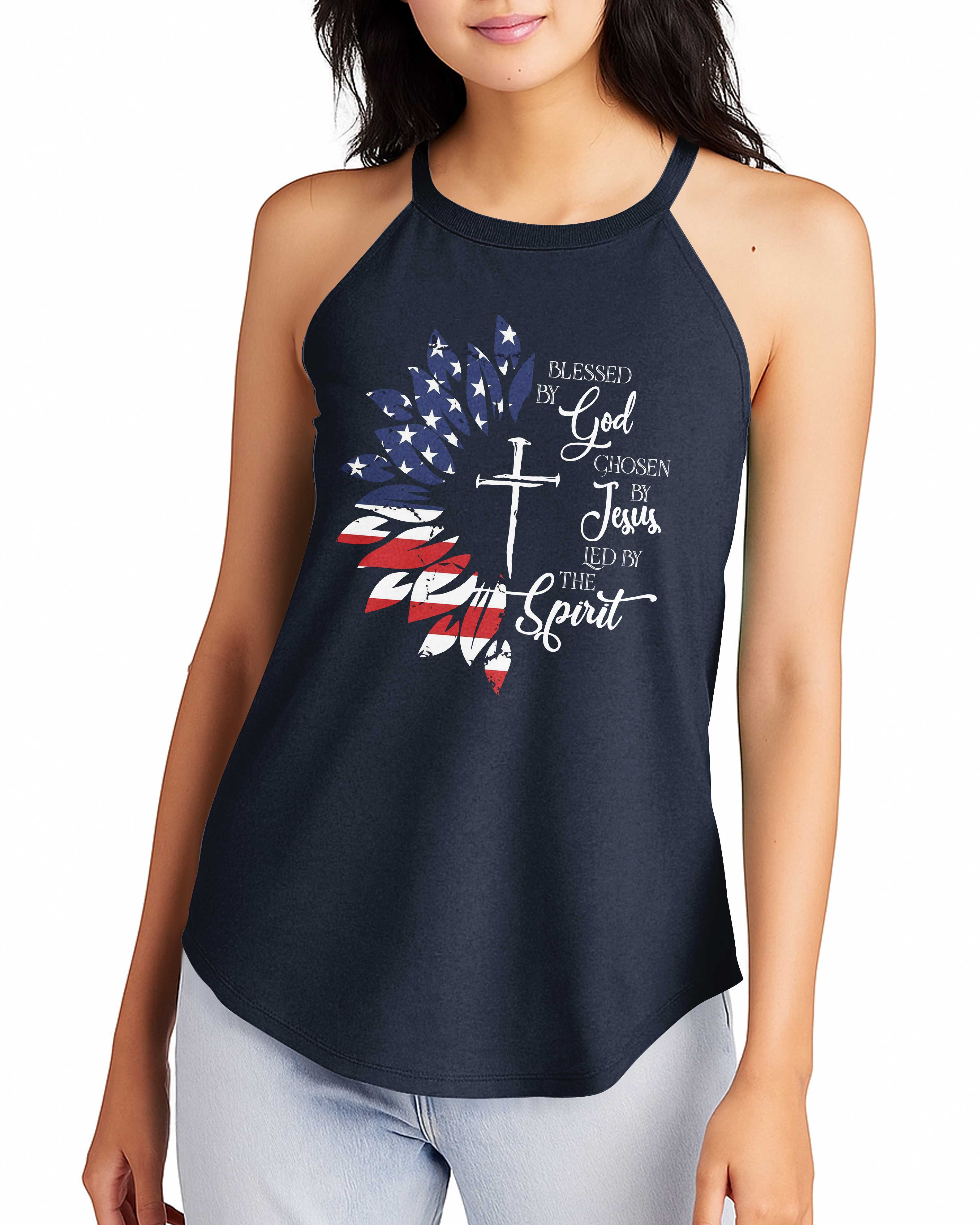 Blessed By God Chosen By Jesus Led By The Spirit Rocker Tank Top