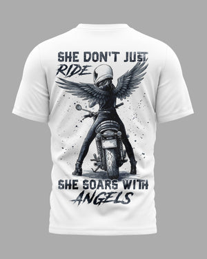 She Don't Just Ride She Soars With Angels All Over Print T-Shirt