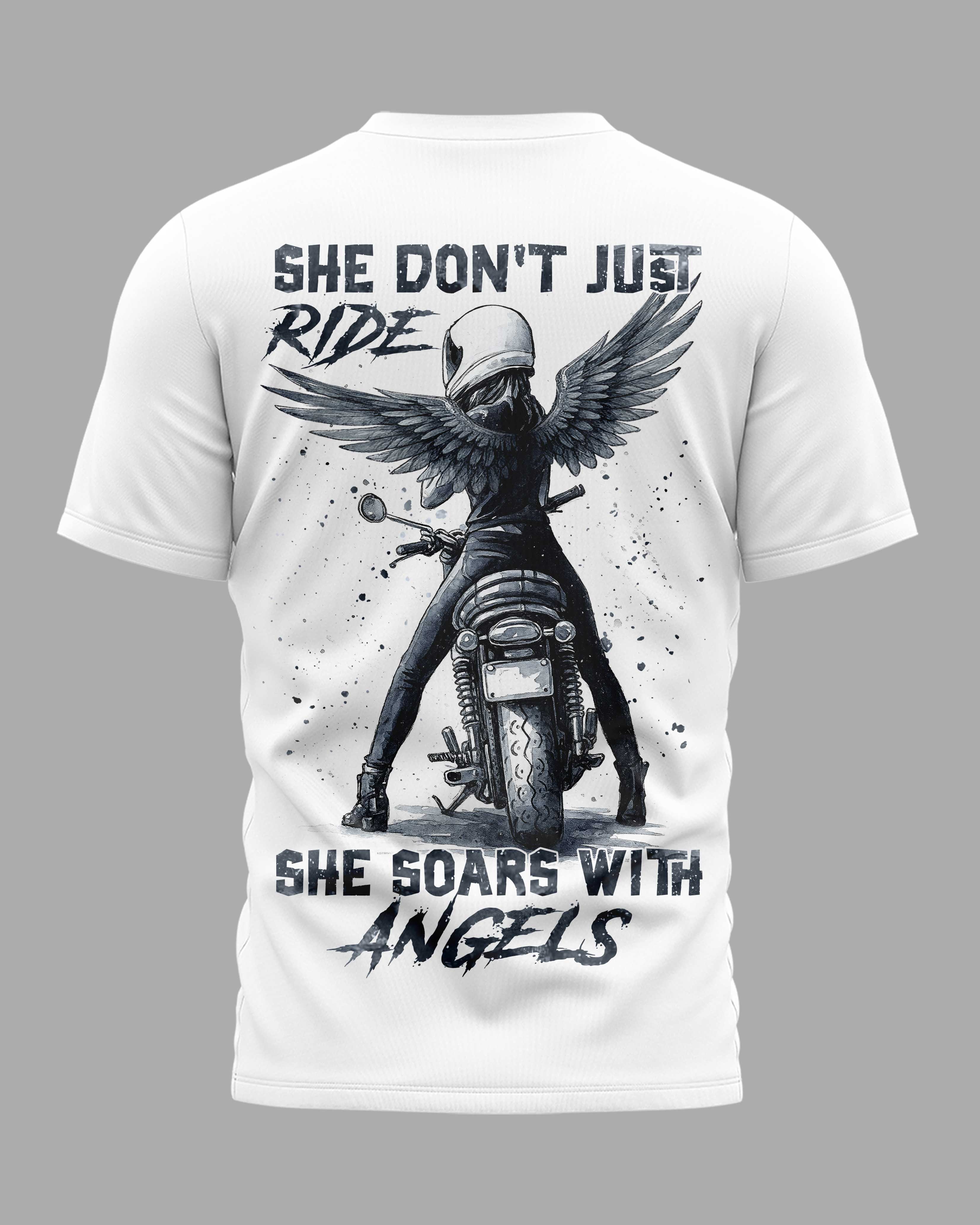 She Don't Just Ride She Soars With Angels All Over Print T-Shirt