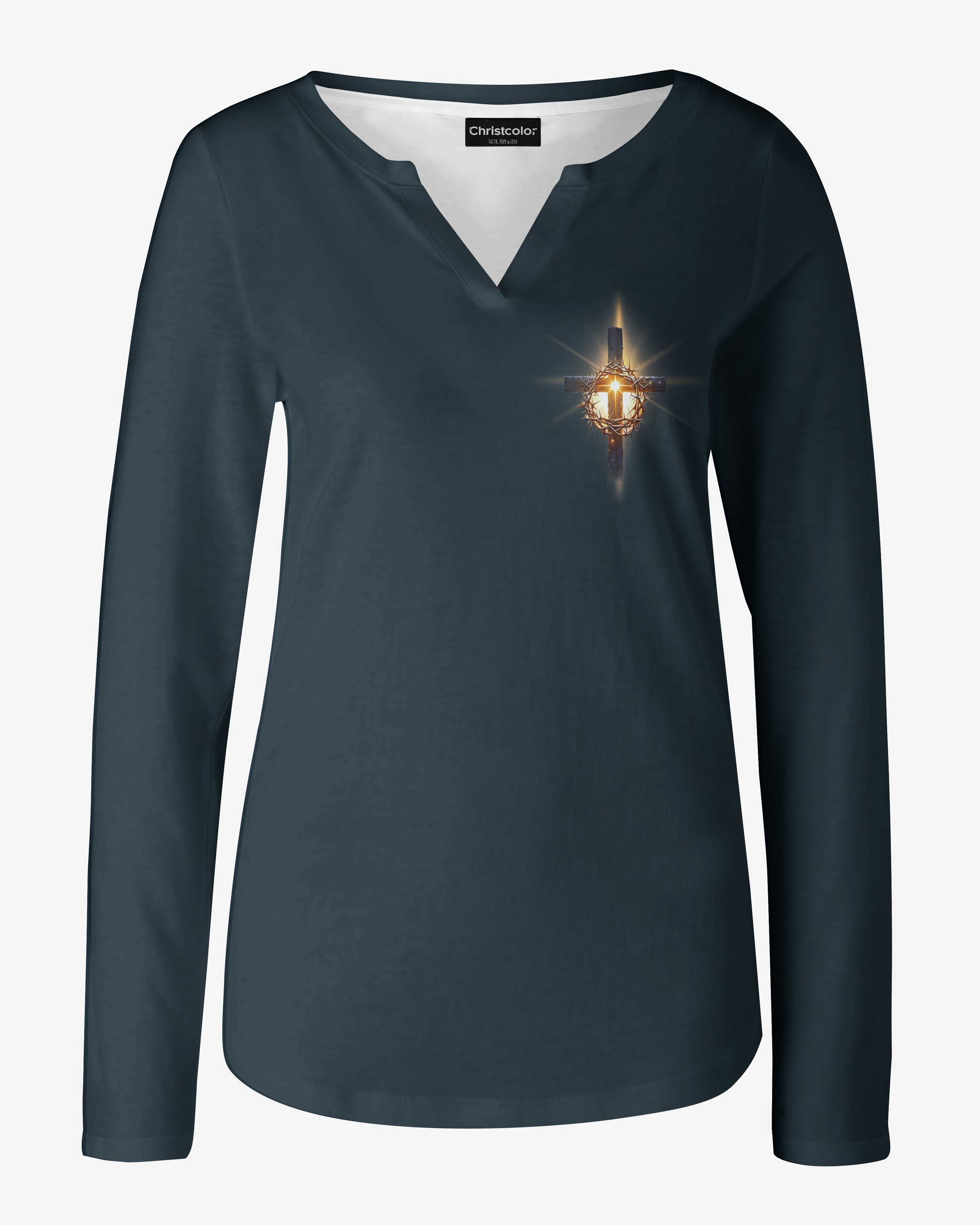 He Died For Me So I'll Live For Him All Over Print V-neck Long Sleeves Shirt