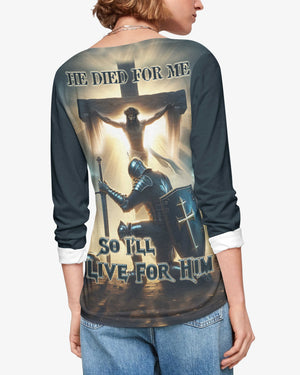 He Died For Me So I'll Live For Him All Over Print V-neck Long Sleeves Shirt