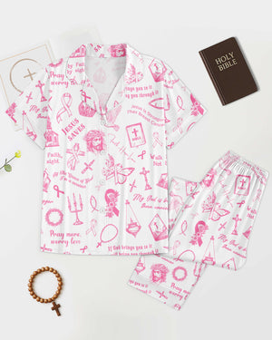 My God Is Bigger Than Cancer Button Pajamas