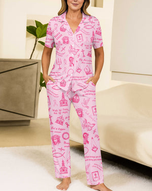 My God Is Bigger Than Cancer Button Pajamas