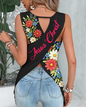 Stars And Stripes Jesus Christ Crop Out Wrap Back Tank Top