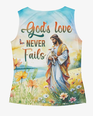 God's Love Never Fails All Over Print V-neck Tank Top