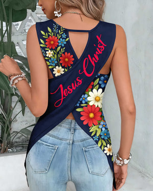 Stars And Stripes Jesus Christ Crop Out Wrap Back Tank Top