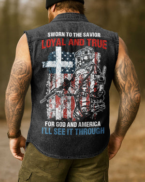Sworn To The Savior  Sleevesless Denim Shirt