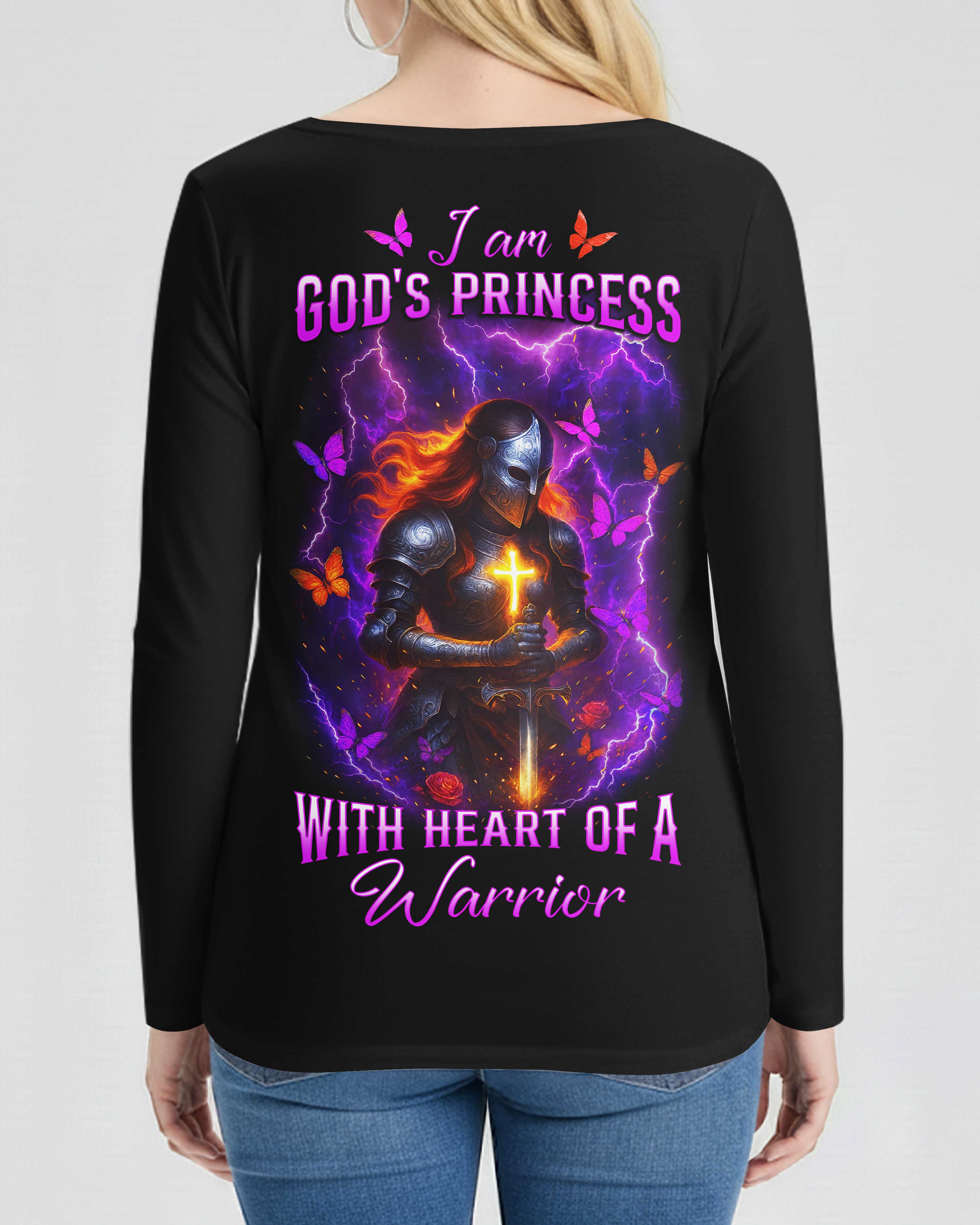 I Am God's Princess With Heart Of A Warrior All Over Print V-neck Long Sleeves Shirt