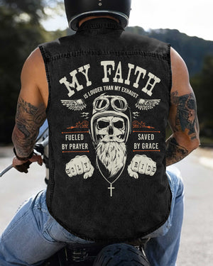 My Faith Is Louder Sleevesless Denim Shirt