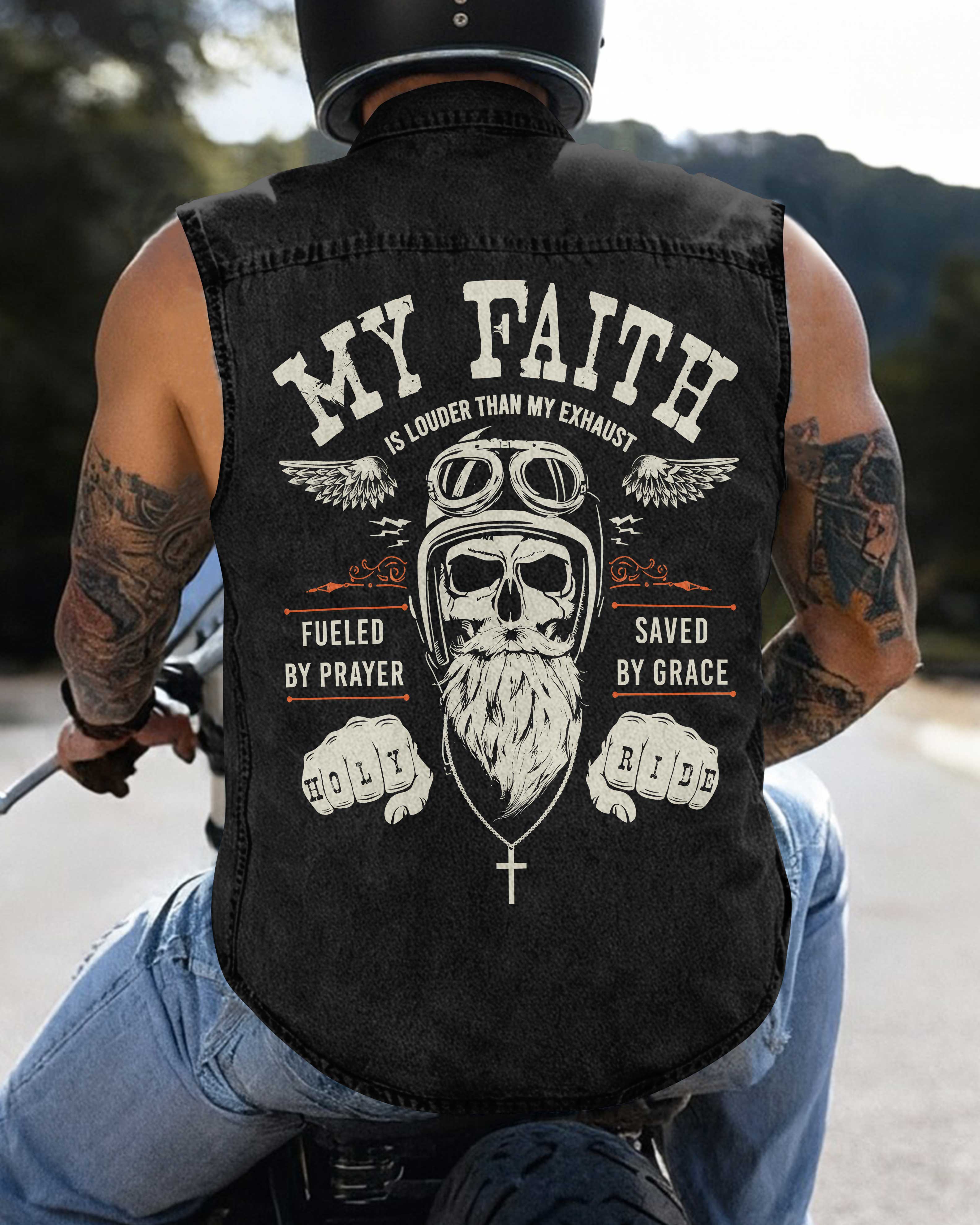 My Faith Is Louder Sleevesless Denim Shirt
