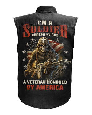 I'm A Soldier Sleevesless Denim Shirt