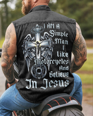 I Am A Simple Man Sleevesless Denim Shirt
