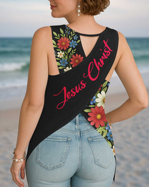 Stars And Stripes Jesus Christ Crop Out Wrap Back Tank Top