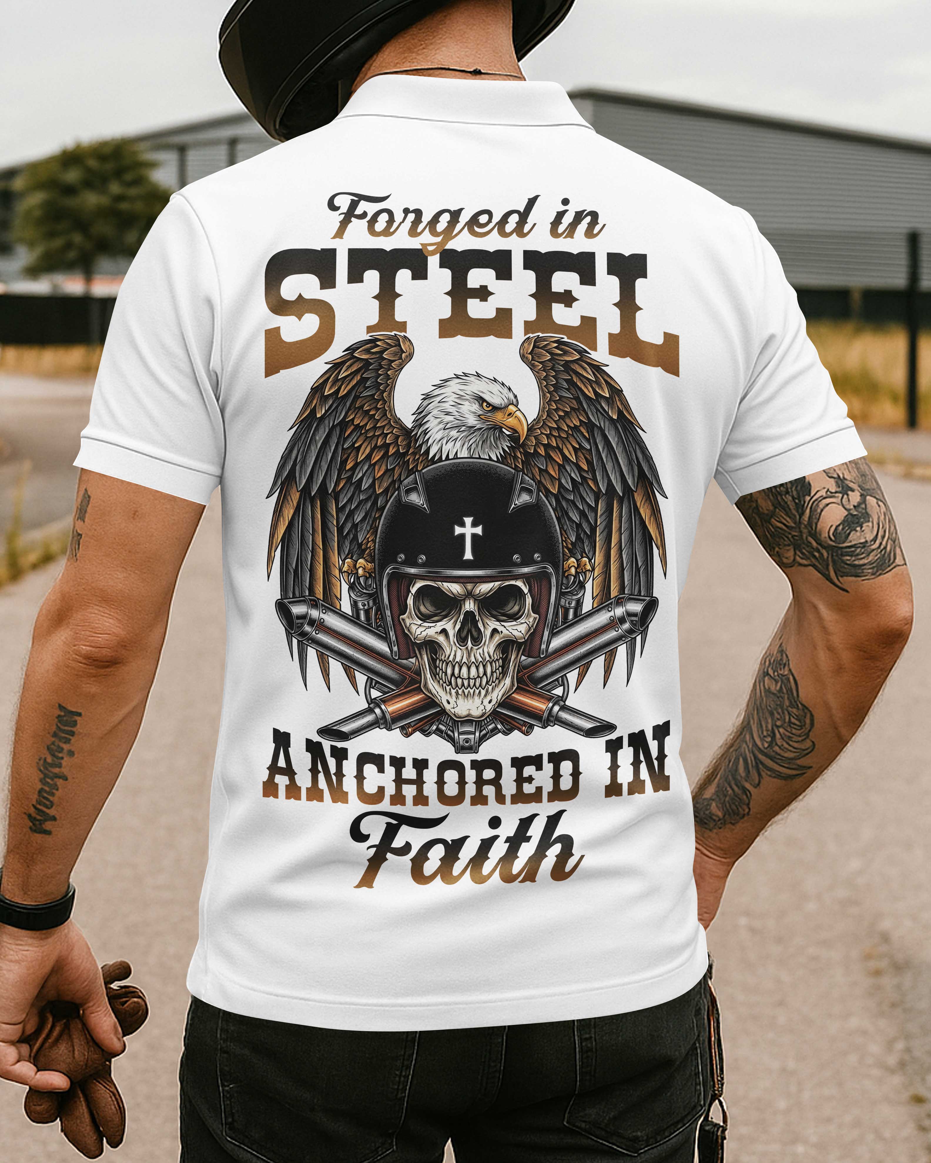 Forged In Steel Anchored In Faith Polo