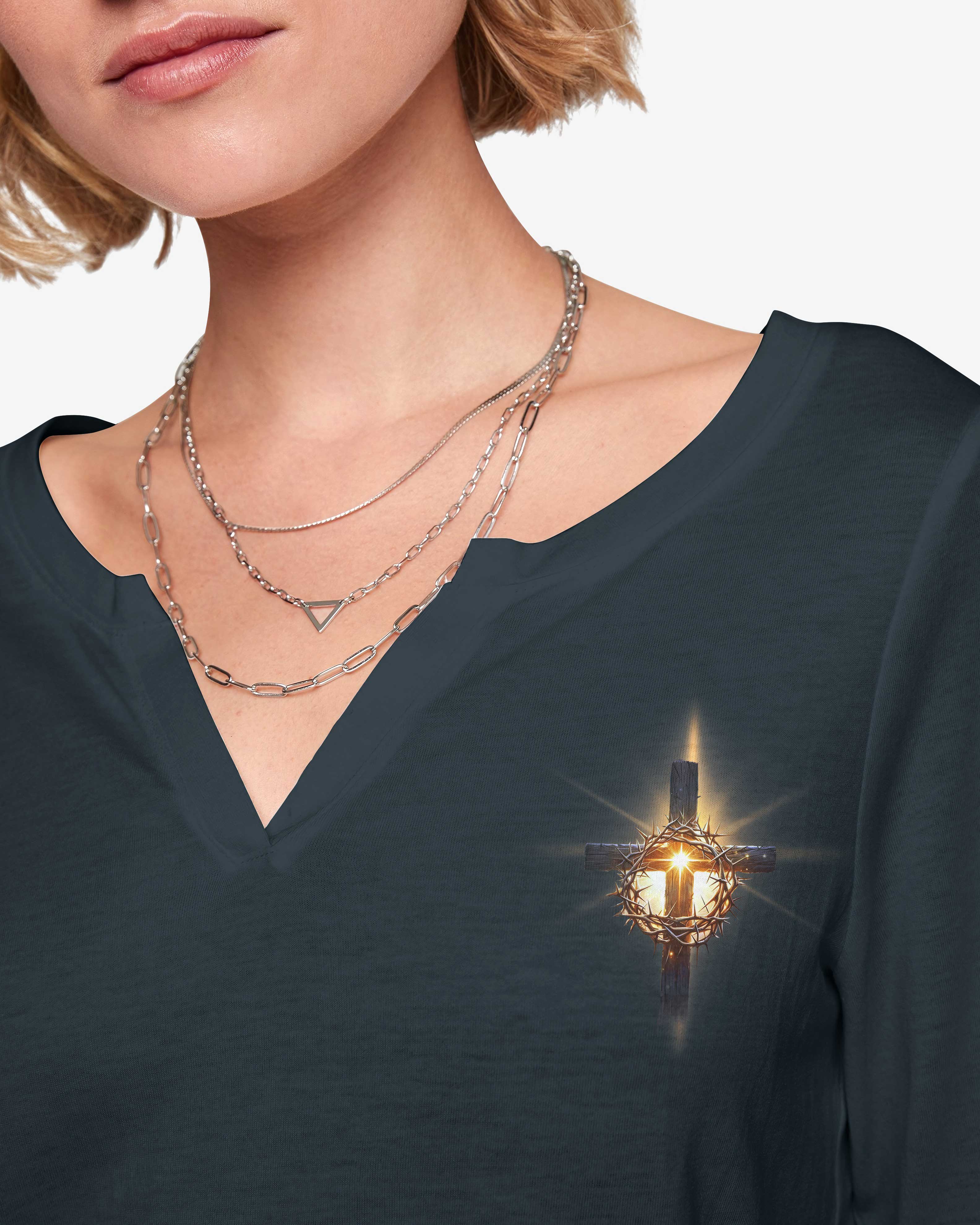 He Died For Me So I'll Live For Him All Over Print V-neck Long Sleeves Shirt