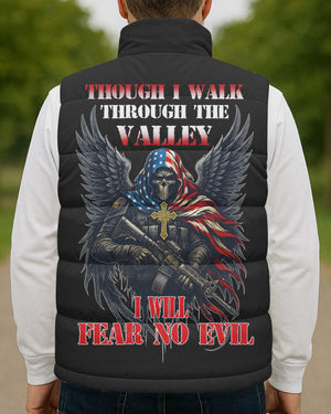 Though I Walk Through The Valley I Will Fear No Evil All Over Print Sleeveless Puffer Jacket