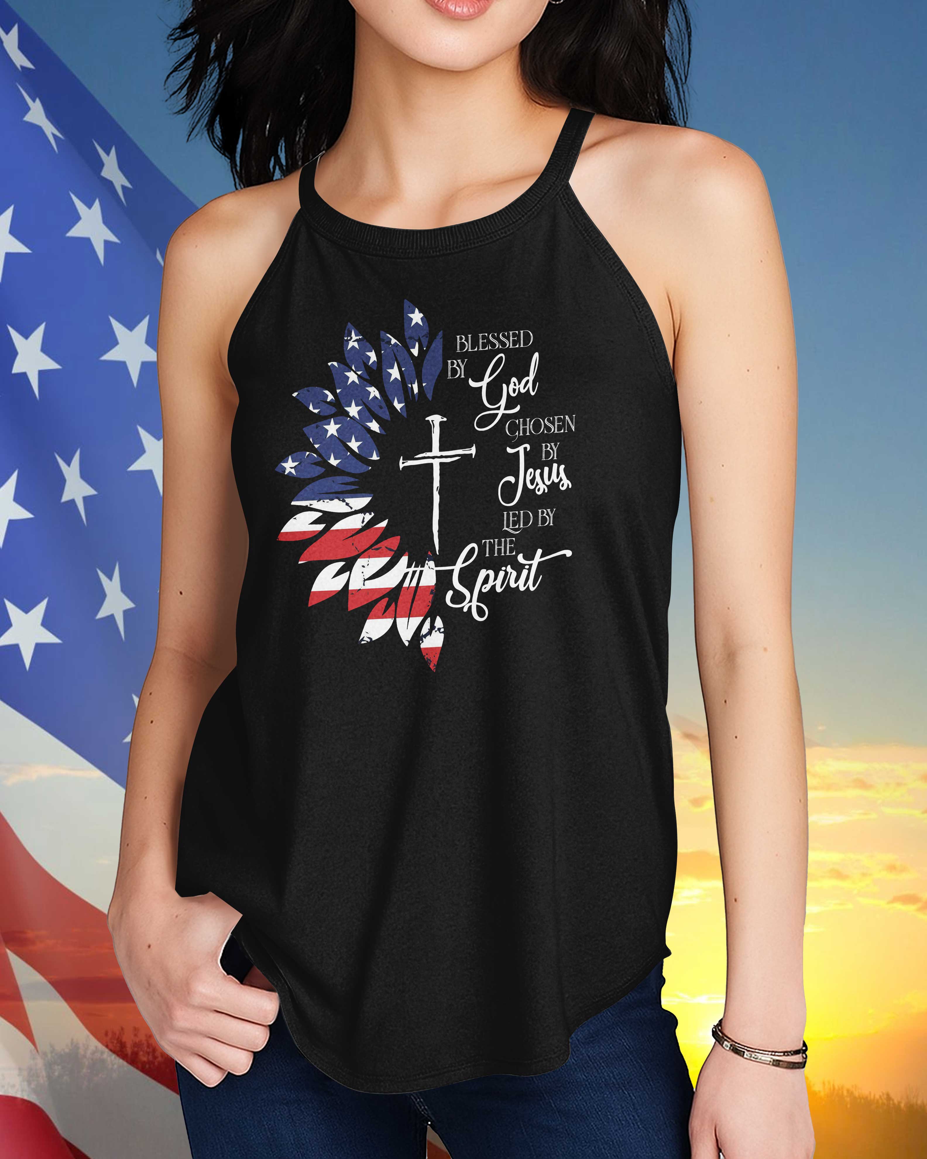 Blessed By God Chosen By Jesus Led By The Spirit Rocker Tank Top