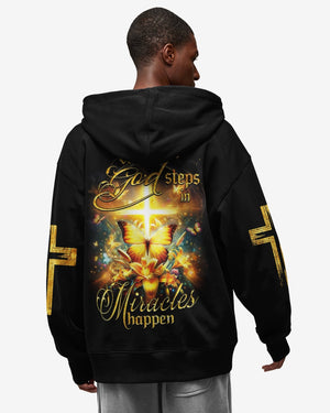 God Steps In Miracles Happen All Over Print Zip Hoodie