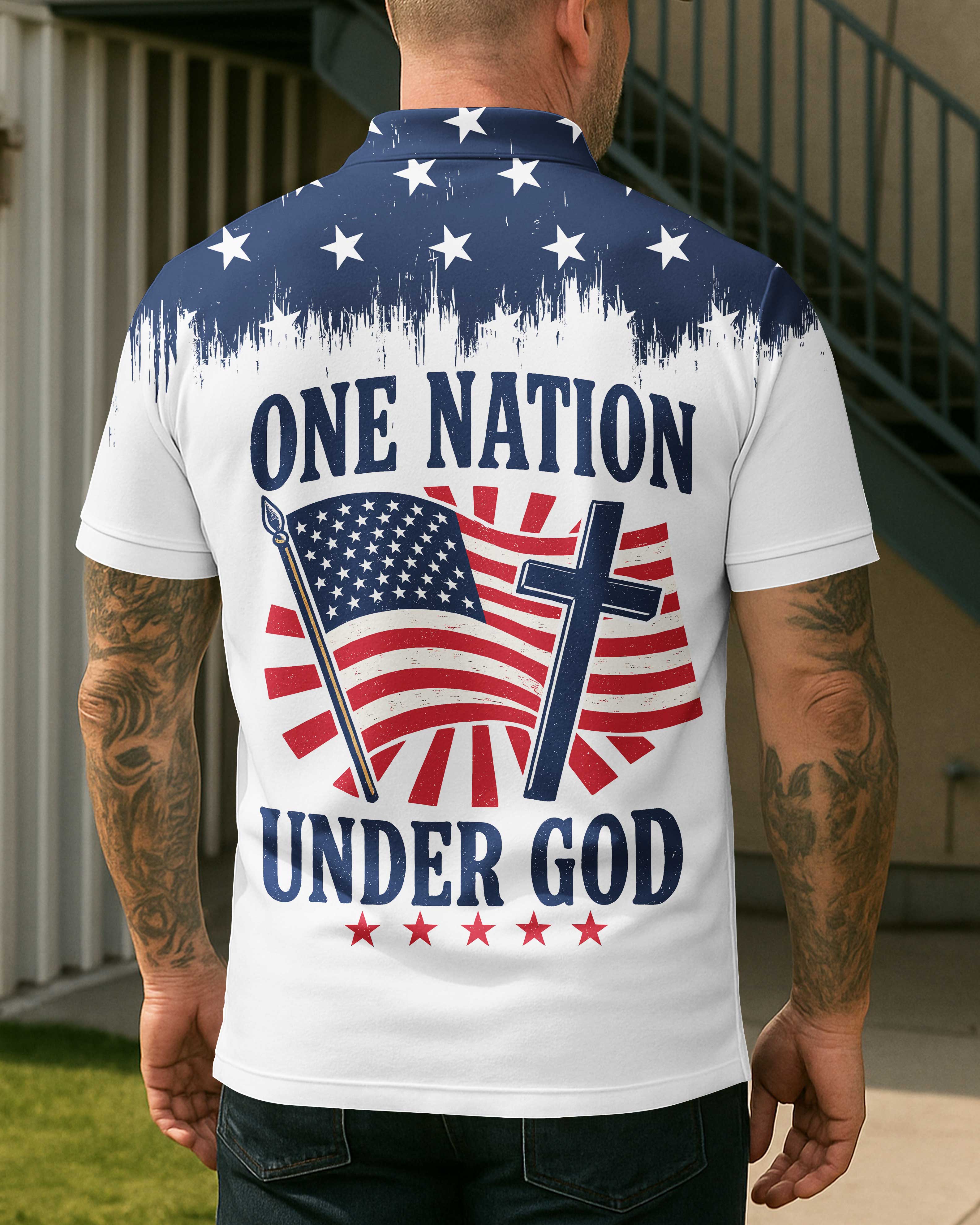 One Nation Under God All Over Print Polo Shirt