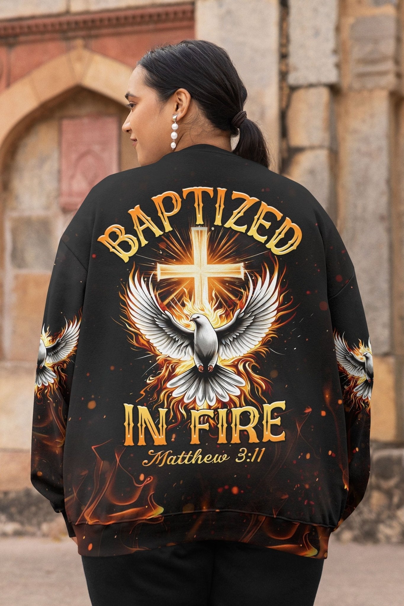 Baptized In Fire Matthew 3:11 All Over Print Sweater