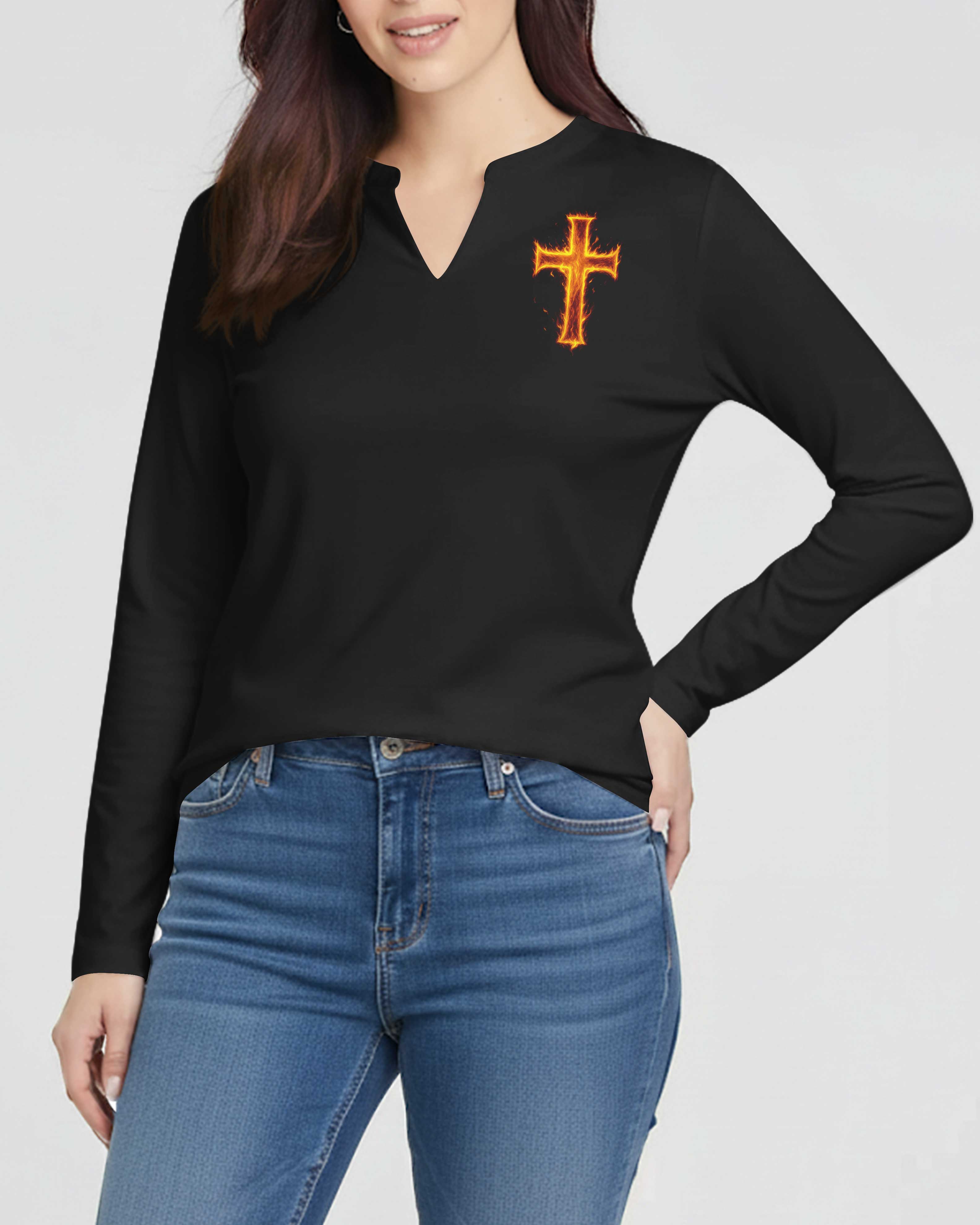 I Don't Know How My Story Ends But It Will Never Say I Gave Up All Over Print V-neck Long Sleeves Shirt