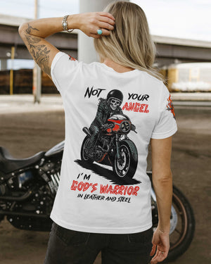 Not Your Angel I'm God's Warrior In Leather And Steel All Over Print T-Shirt