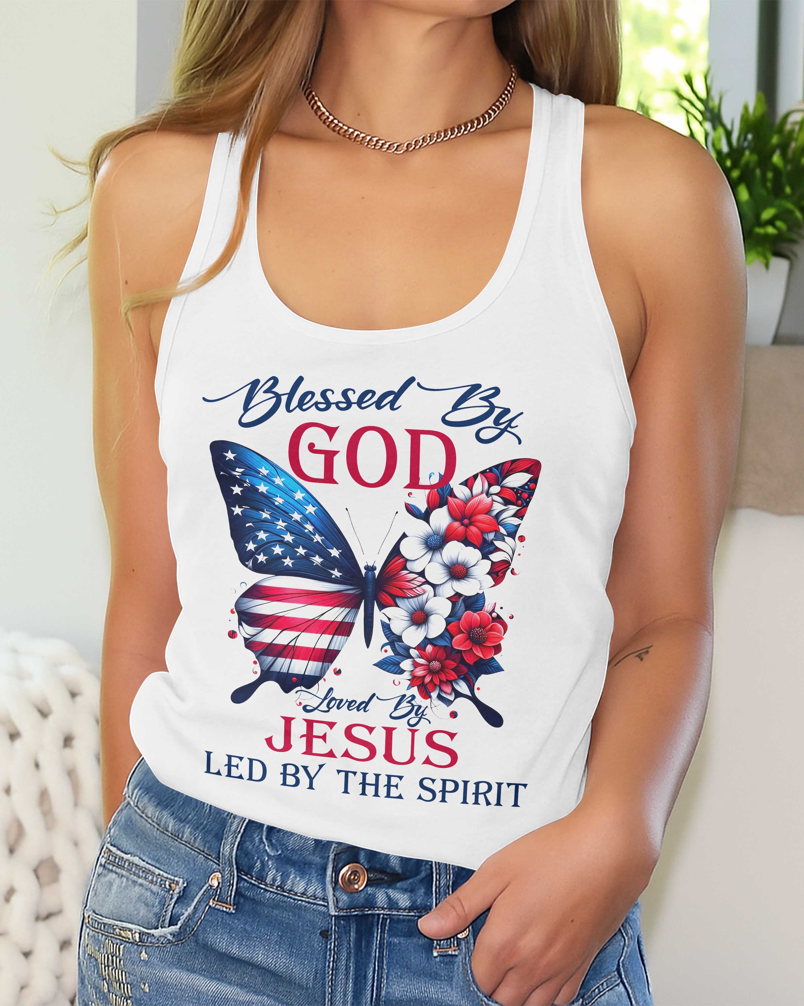 Blessed By God Loved By Jesus All Over Print Racerback Tank Top