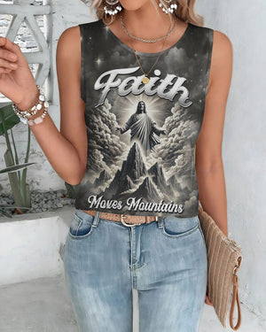 Faith Moves Mountains All Over Print Cut Out Wrap Back Tank Top
