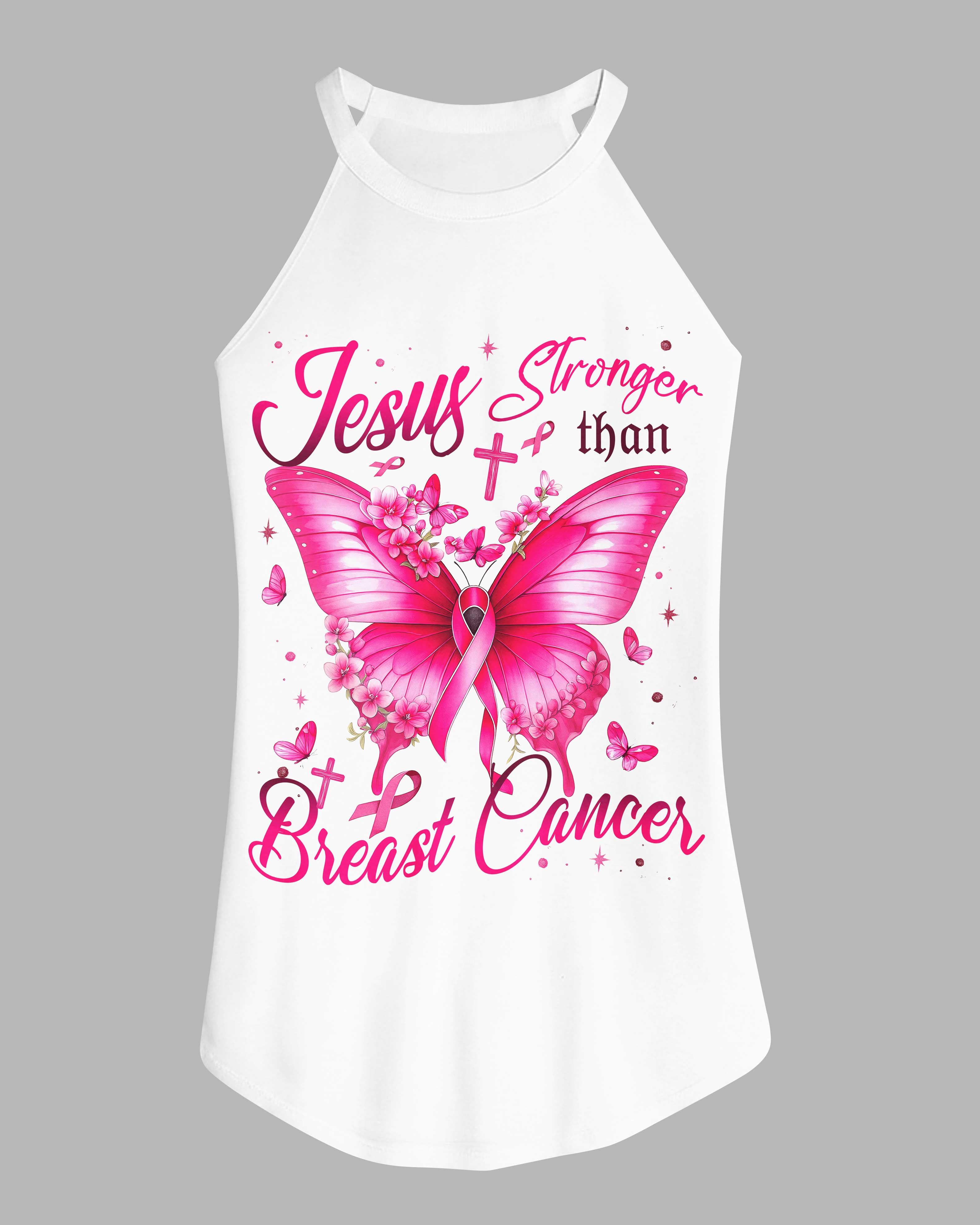 Jesus Stronger Than Breast Cancer Rocker Tank Top
